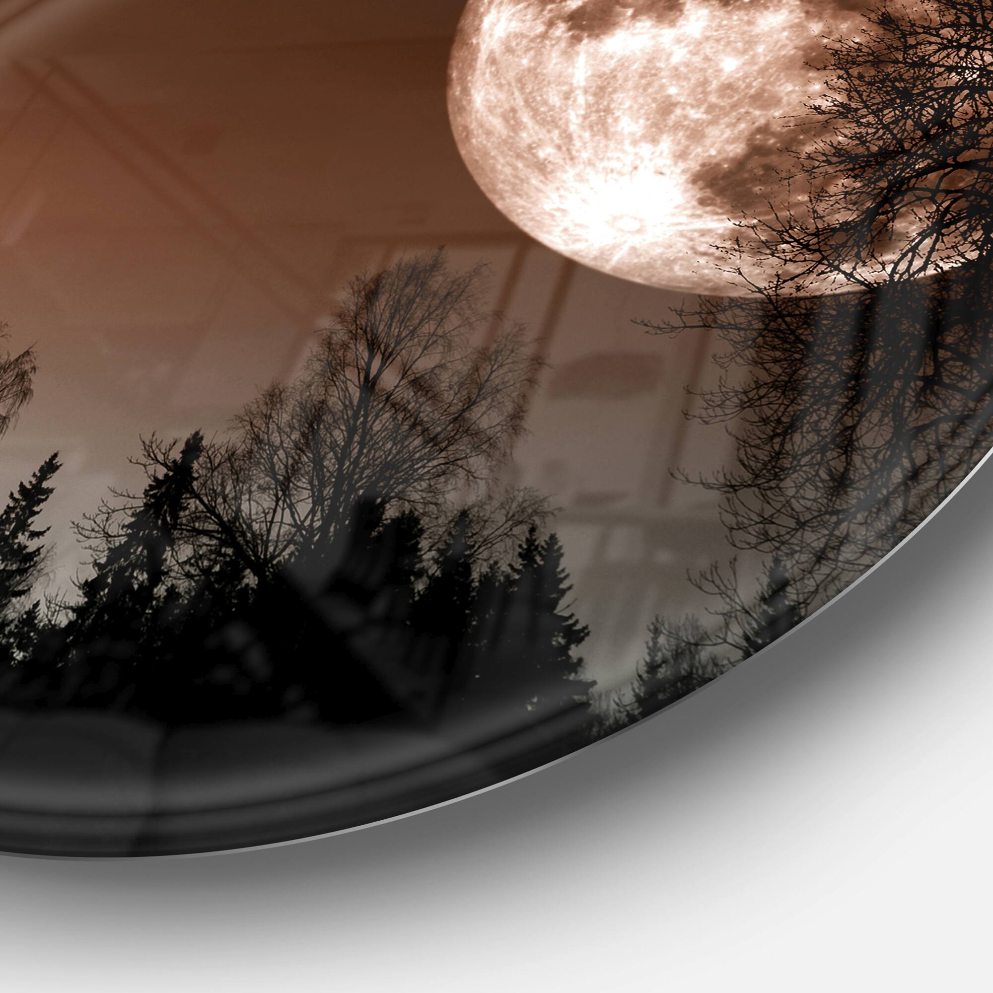 Designart - Red Moon Rise over Dark Trees' Landscape Metal Circle Wall Art