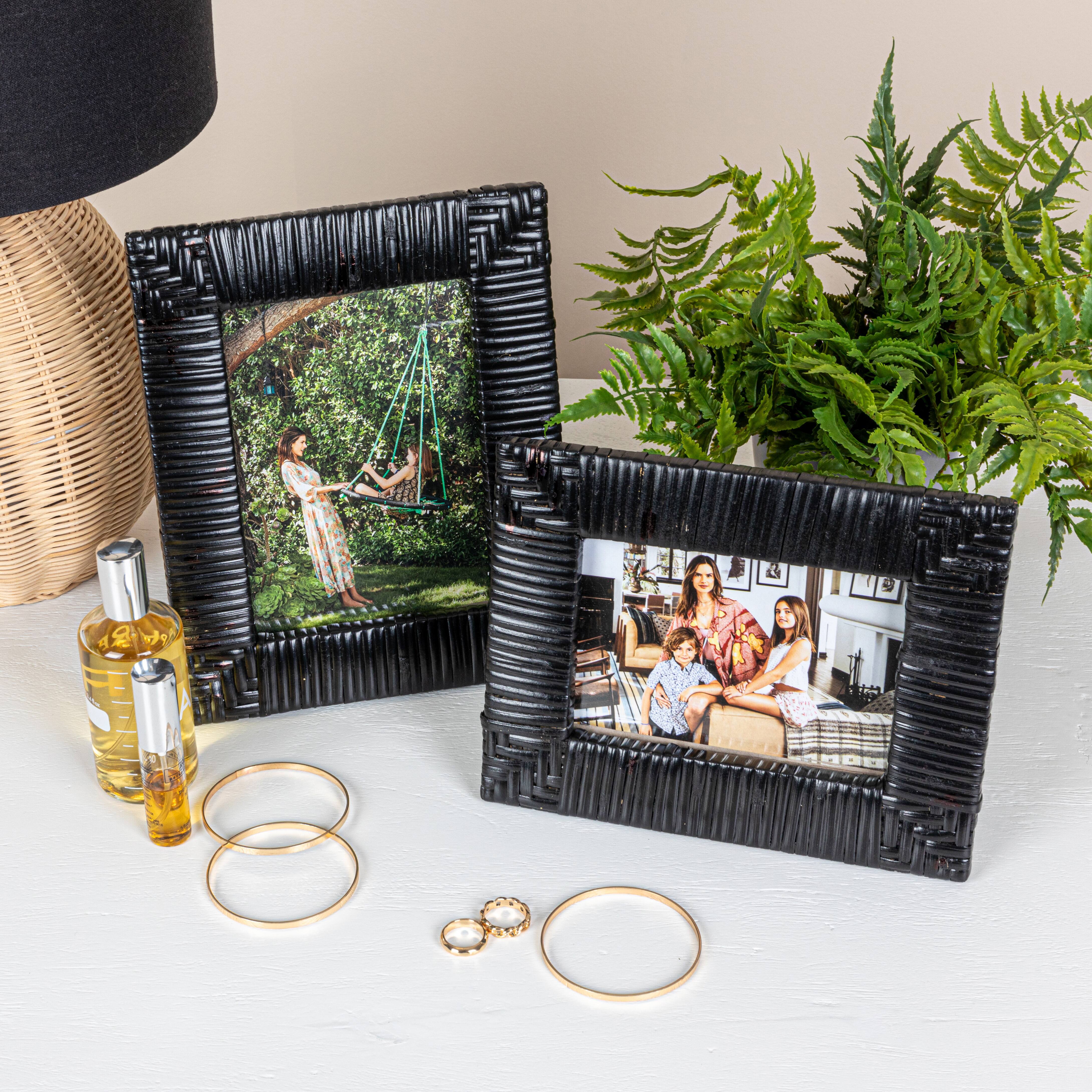 Hello Honey® Black Handwoven Rattan Photo Frame