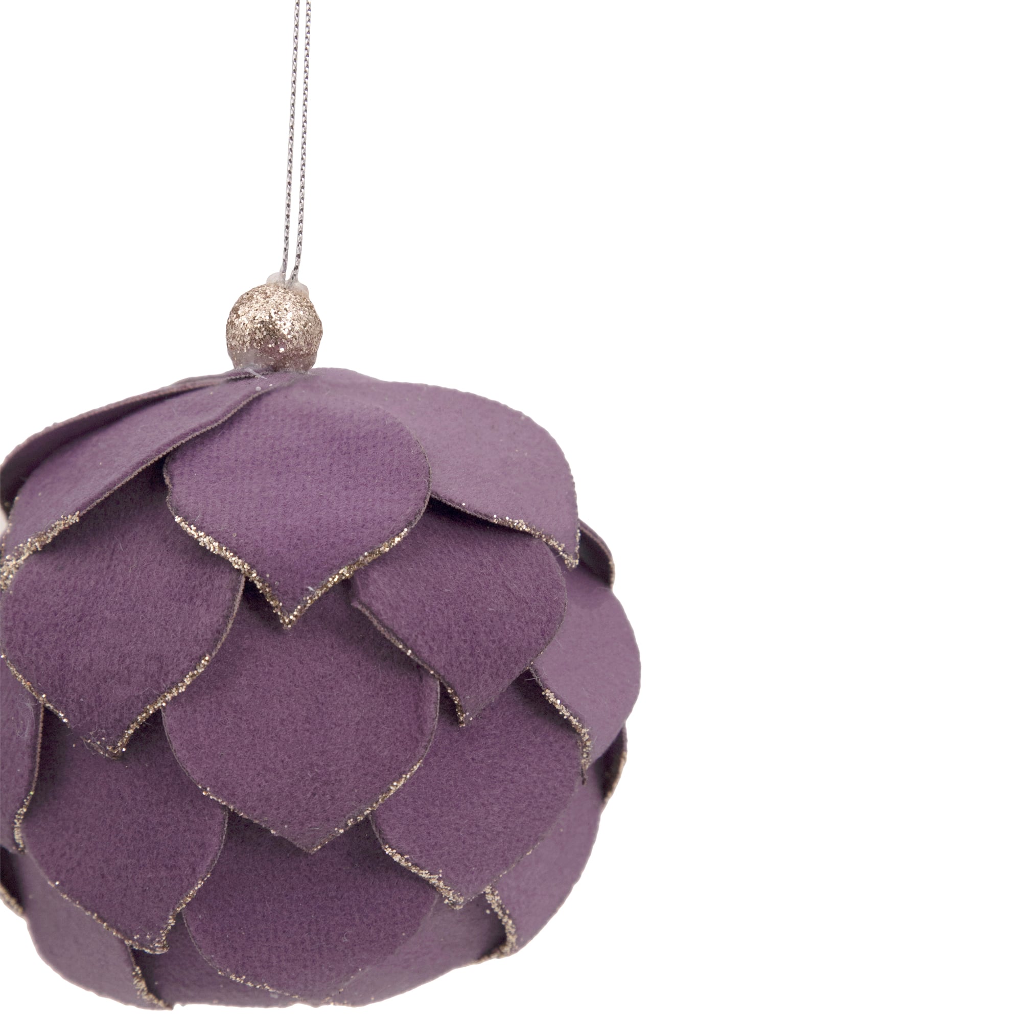 7&#x22; Purple Flower Glitter Petal Shatterproof Ball Ornament