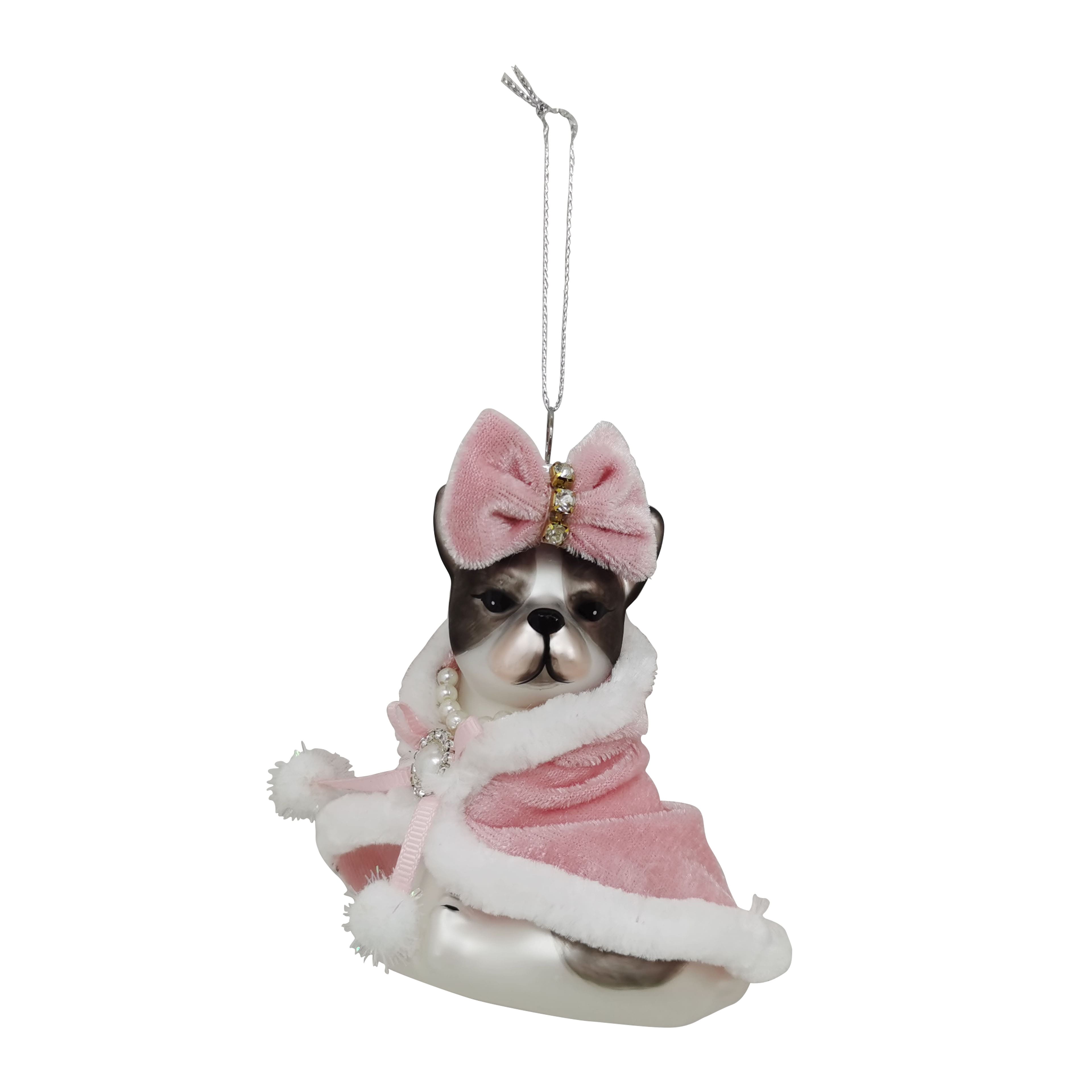 3.5&#x22; Bulldog in Pink Robe Glass Ornament by Ashland&#xAE;
