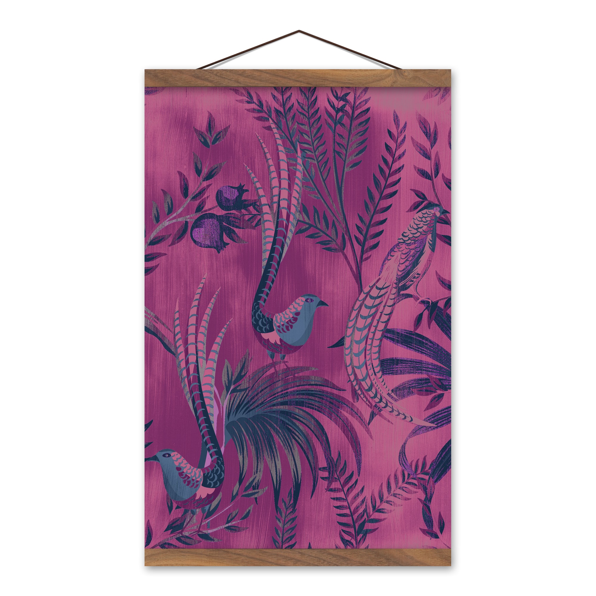 Peacock Pattern 12" x 18" Teak Hanging Canvas