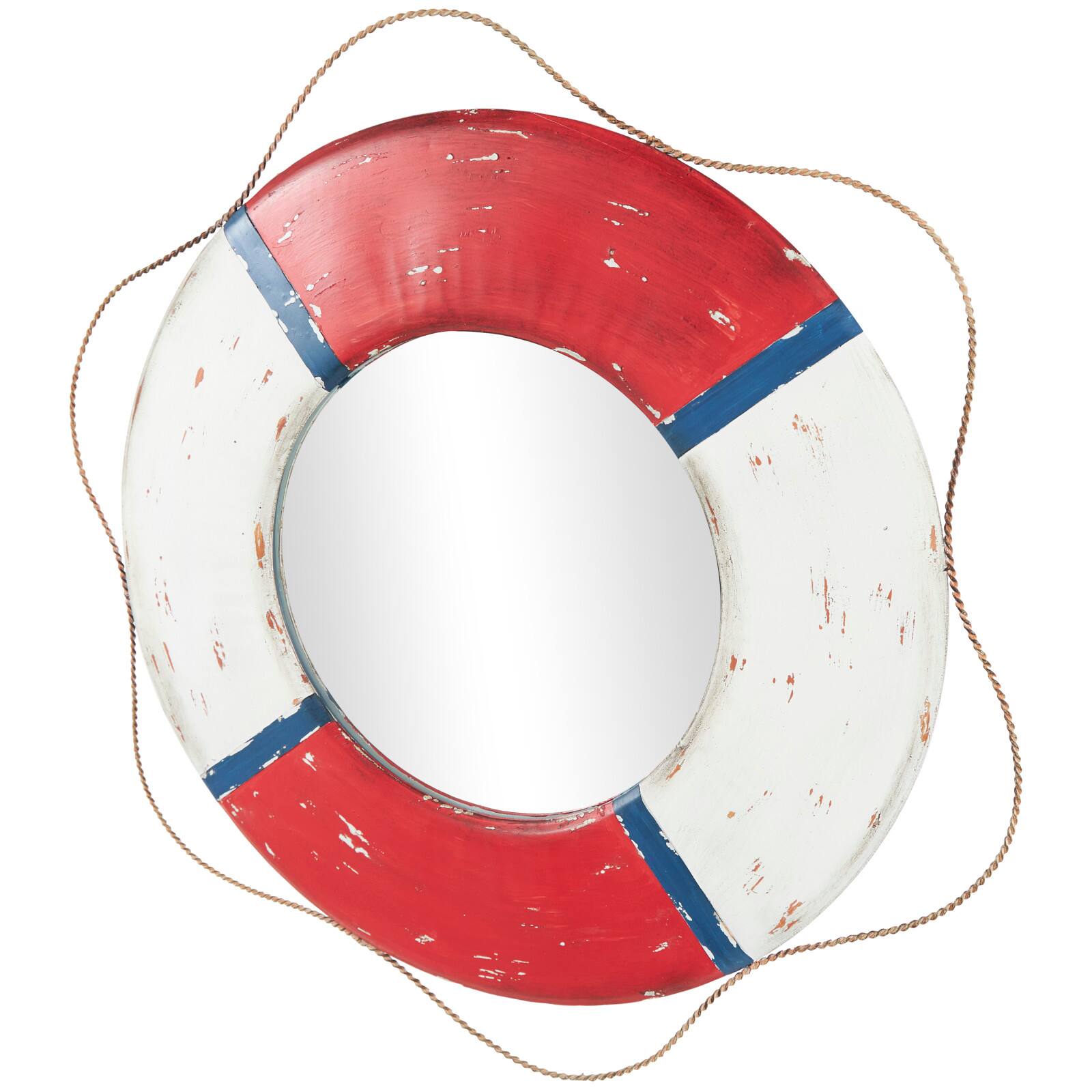 31" Red & White Metal Lifesaver Wall Mirror