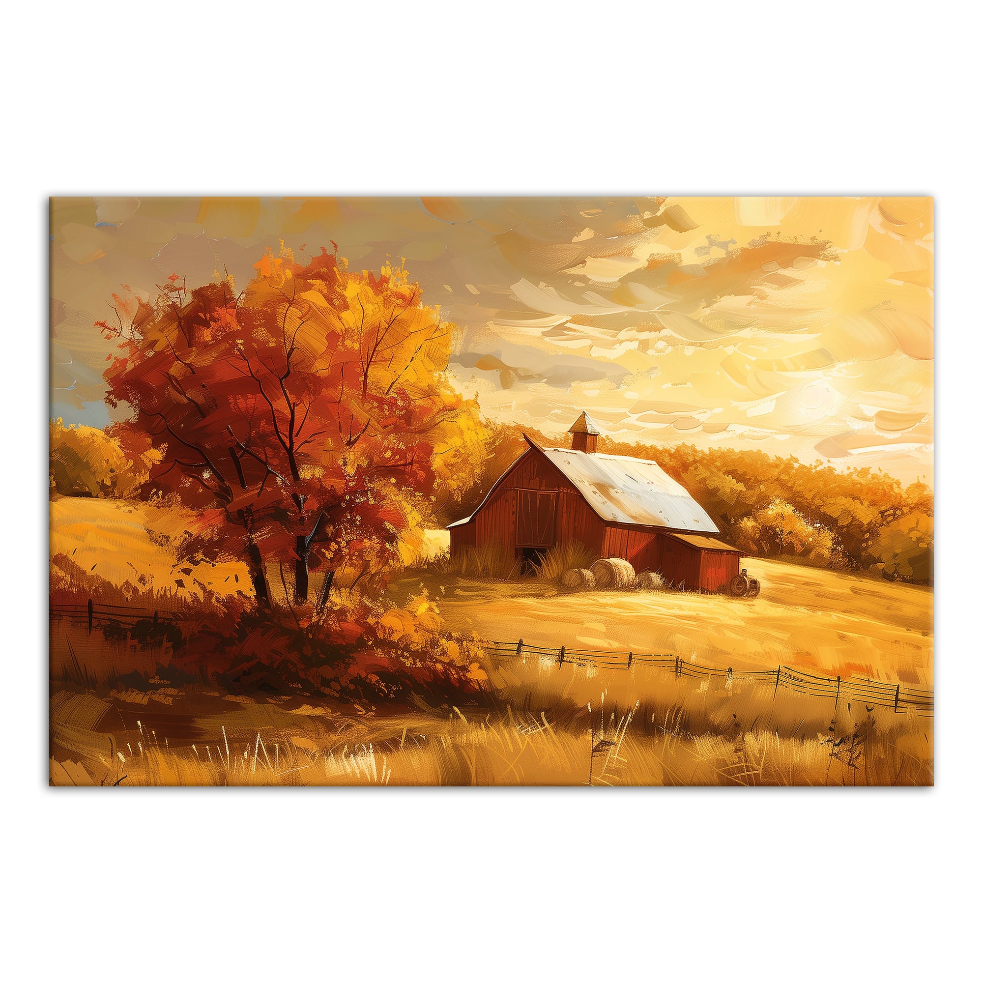 Golden Hour Fall Farmhouse 18" x 12' Canvas Wall Art