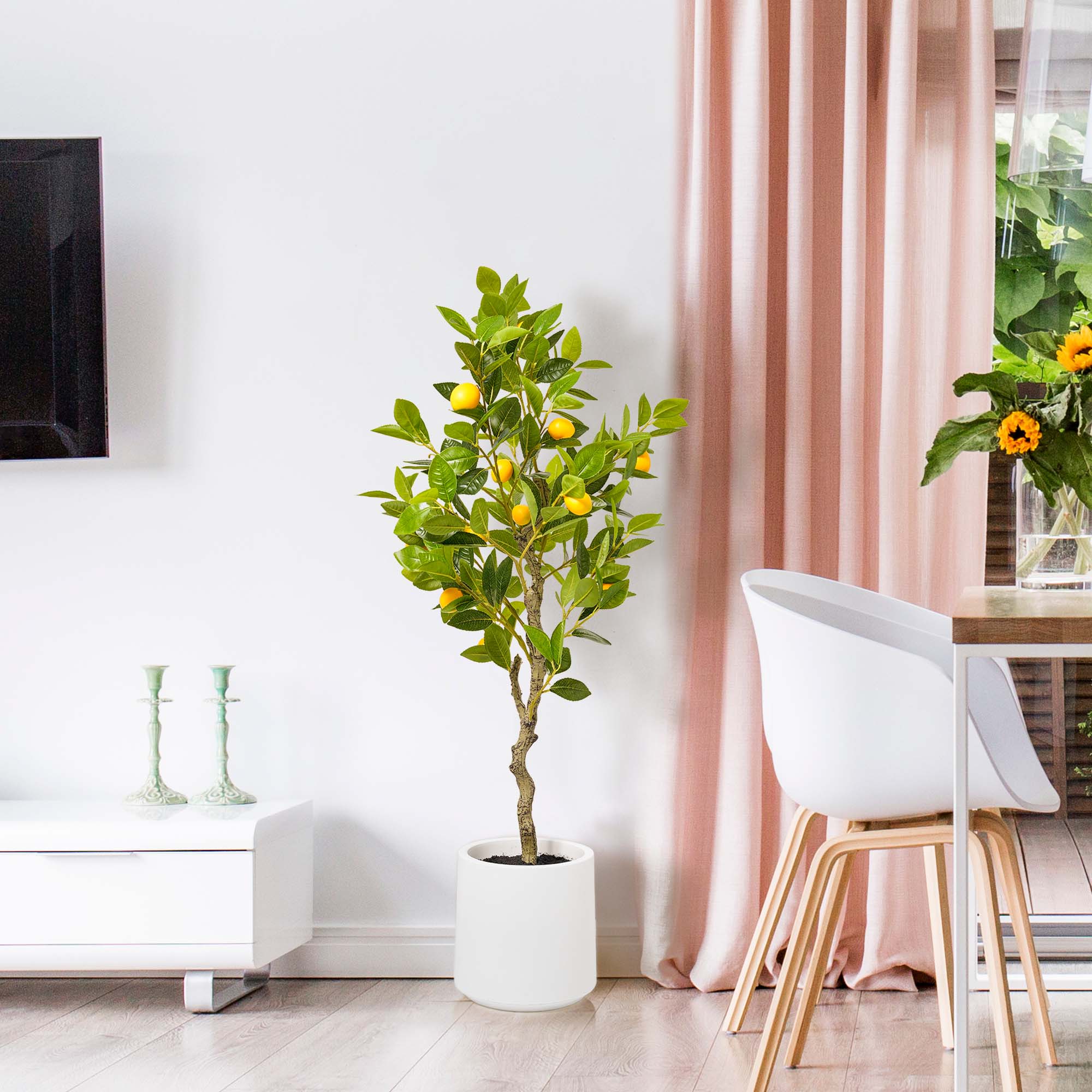 American Art Decor 5ft. Realistic Artificial Lemon Tree in White Pot