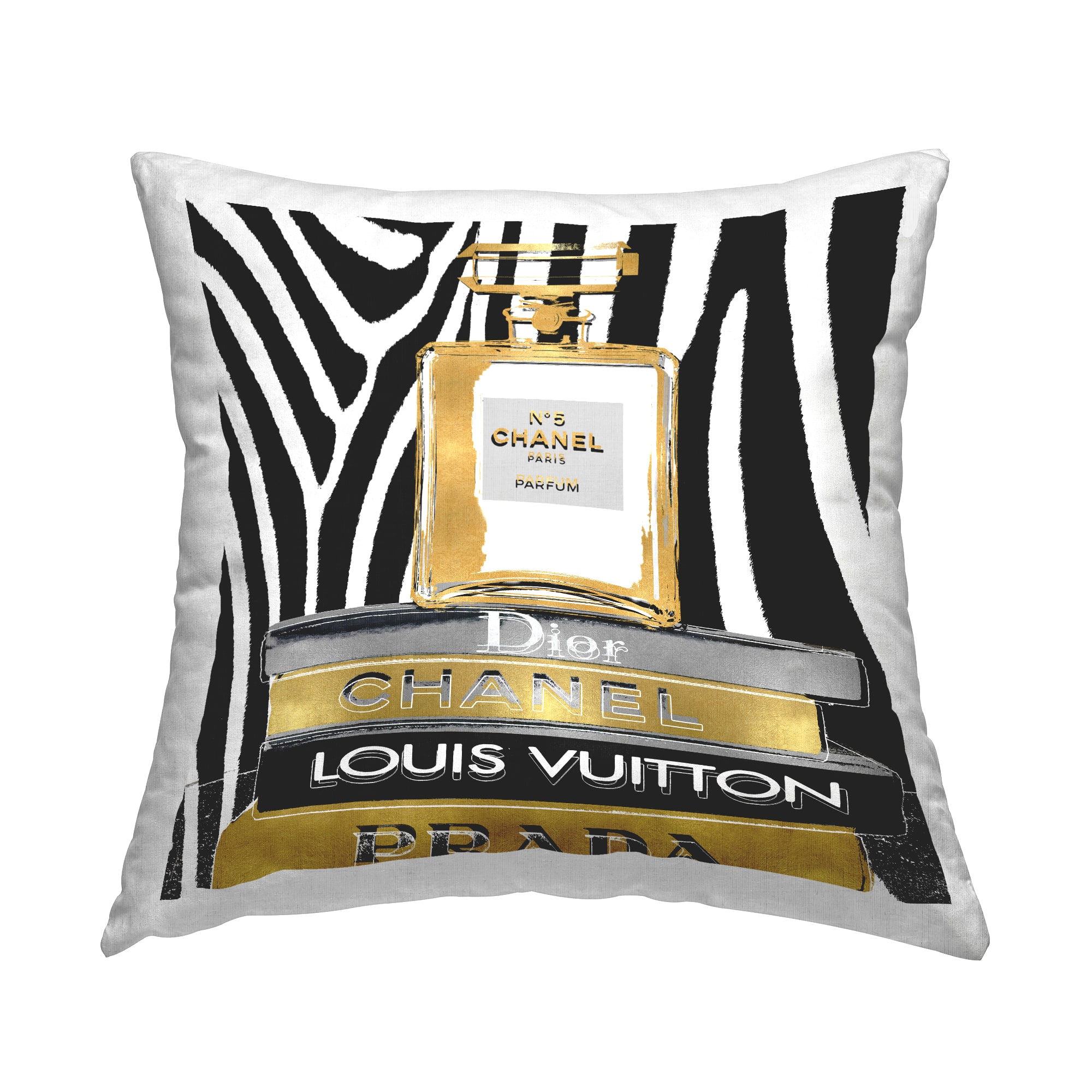 Stupell Industries Glam Fragrance Fashion Book Stack Black Zebra Print Throw Pillow 18" x 18"