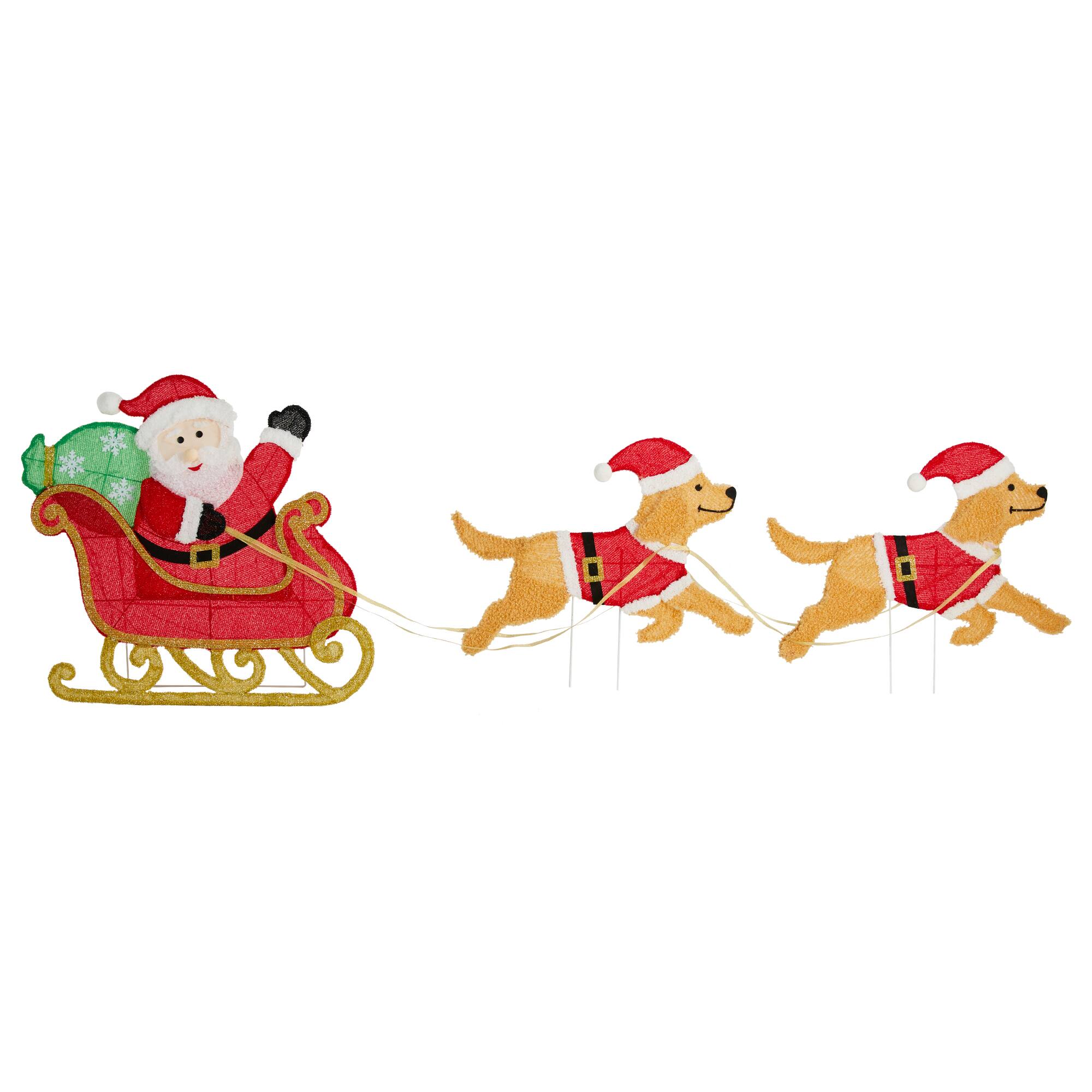 Glitzhome&#xAE; 90.5&#x22;L Lighted Christmas 2D Fabric Dog with Santa Sleigh Outdoor Decor