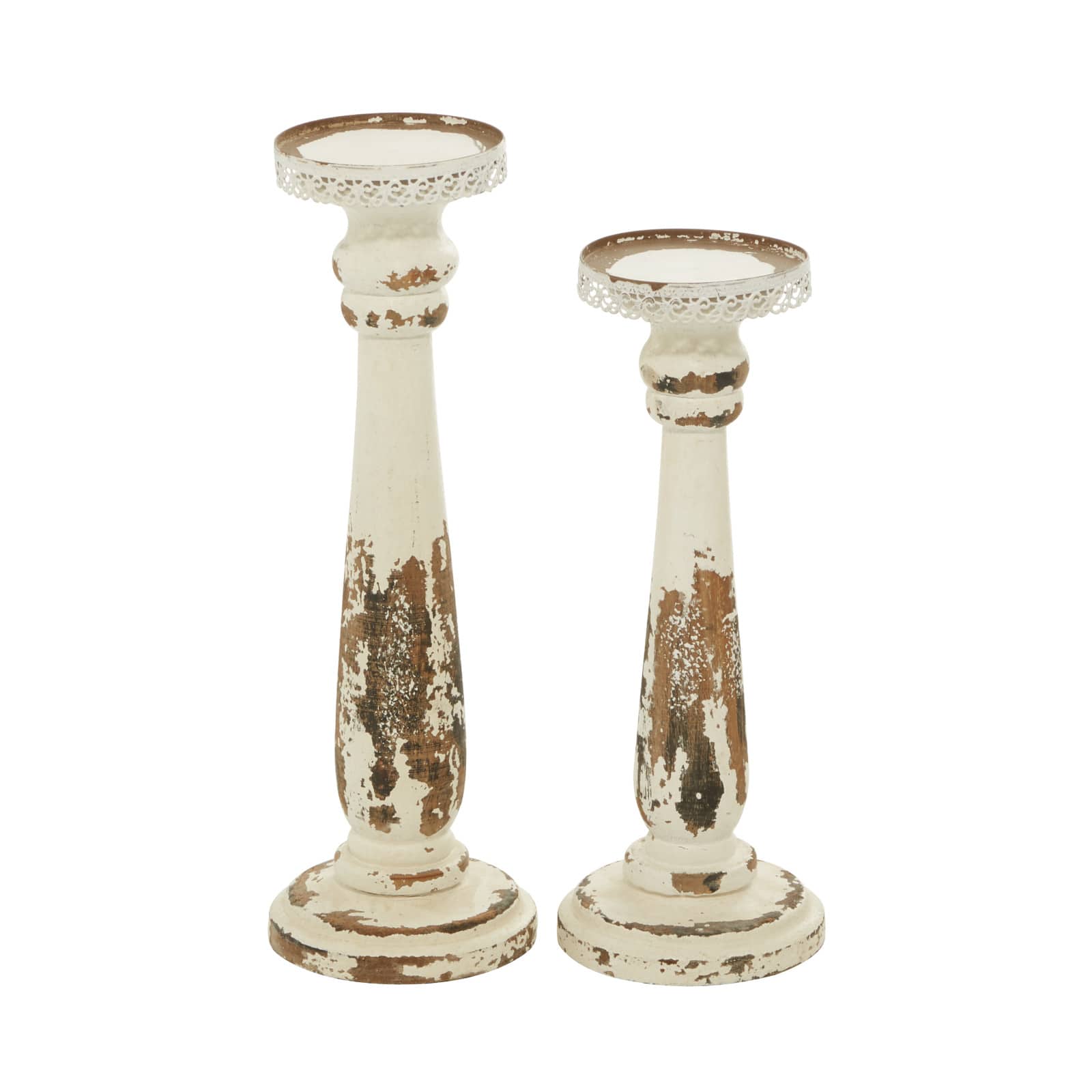 Brown & White Traditional Candle Holder Set, 13" & 15"