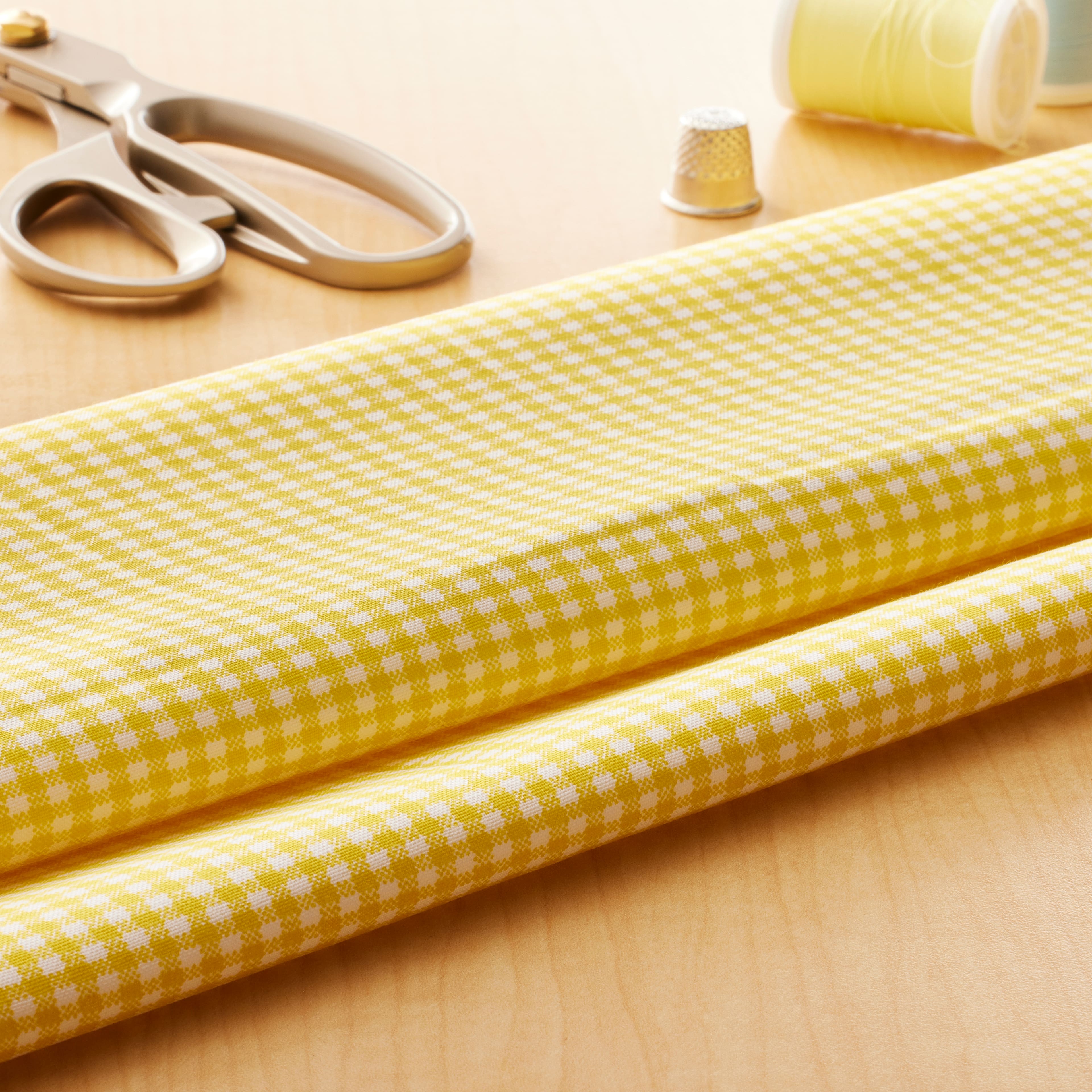 Yellow &#x26; White Plaid Cotton Fabric by Loops &#x26; Threads&#x2122;