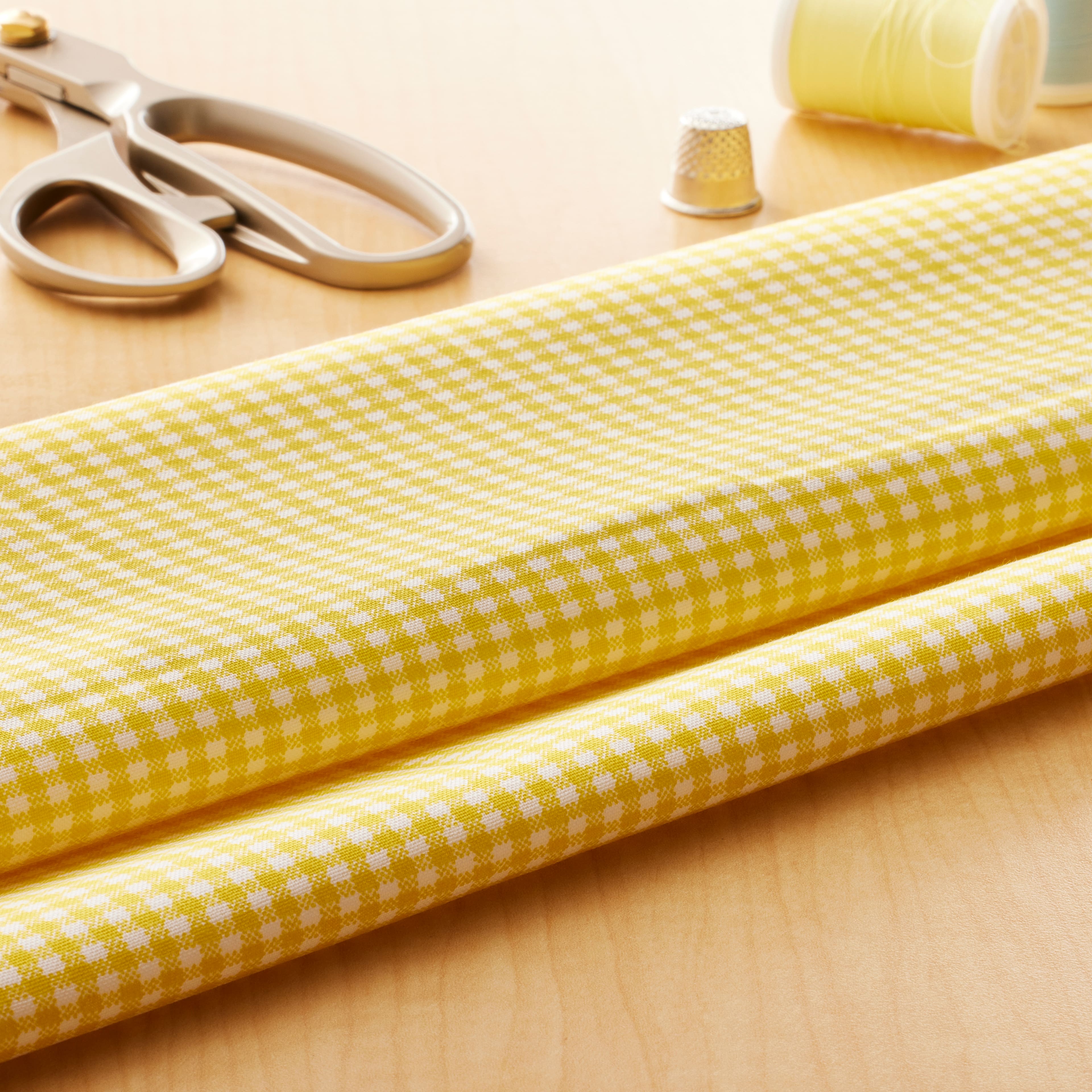 Yellow & White Plaid Cotton Fabric by Loops & Threads™