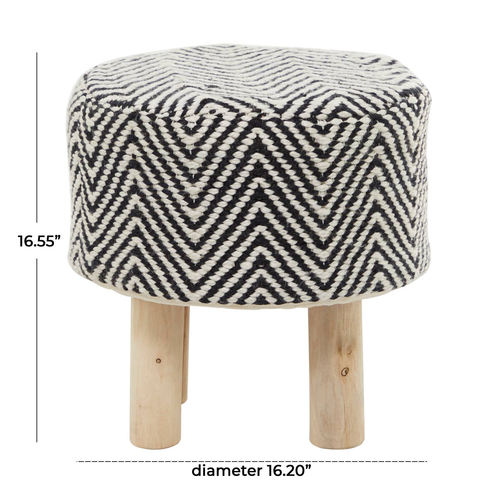 Black Wood Bohemian Stool, 16&#x22; x 16&#x22; x 17&#x22;