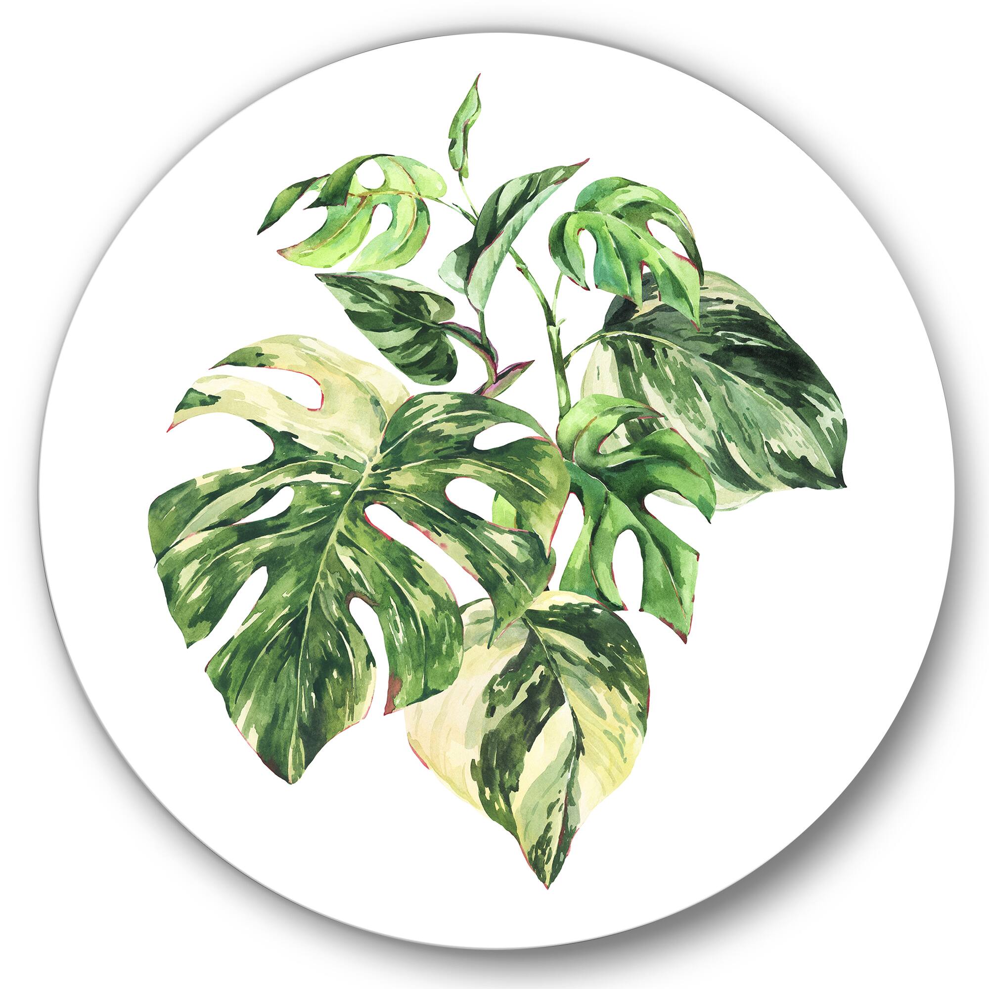 Designart - Tropical Green Leaves In Summer Times I - Tropical Metal Circle Wall Art