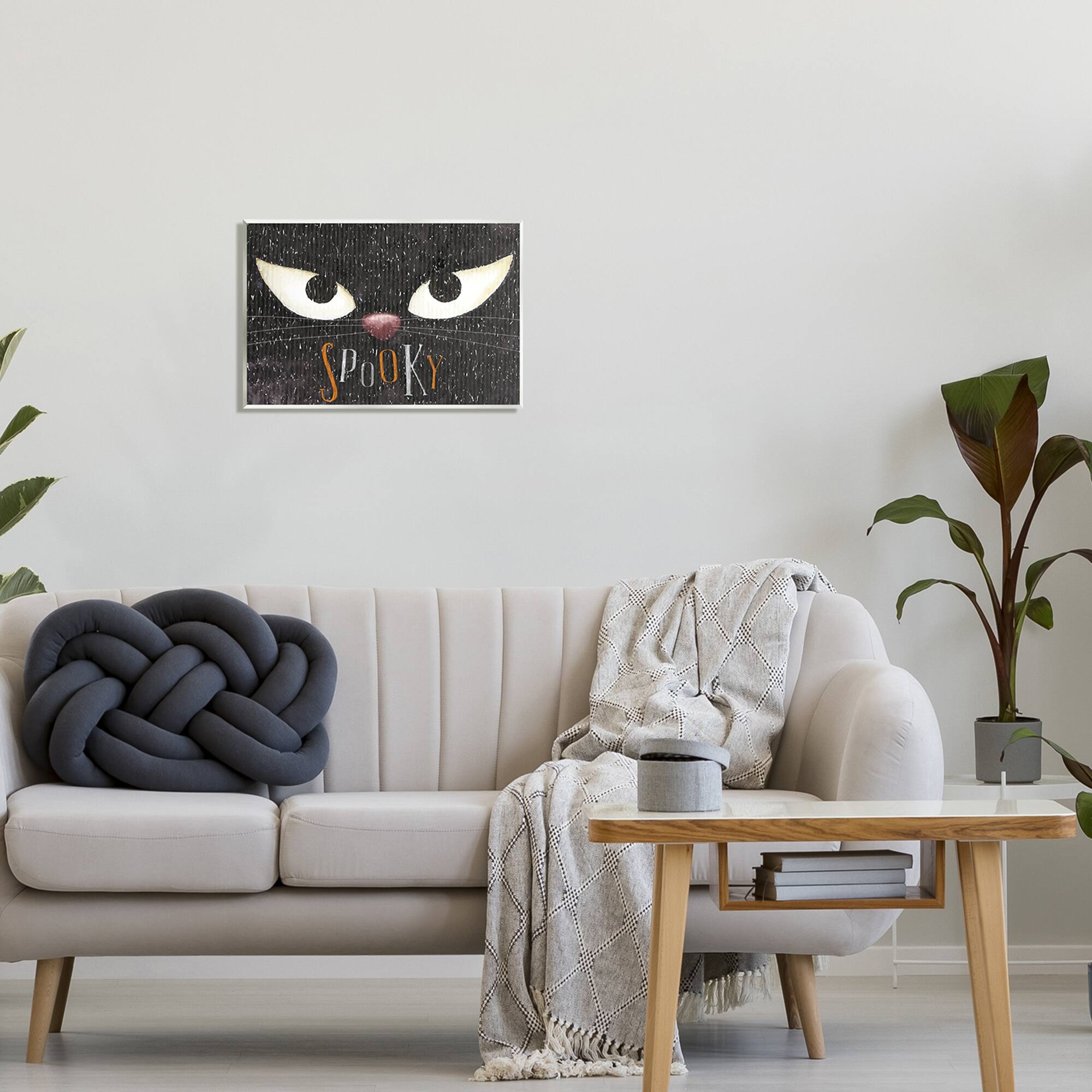 Stupell Industries Spooky Halloween Black Cat Eyes Wall Plaque