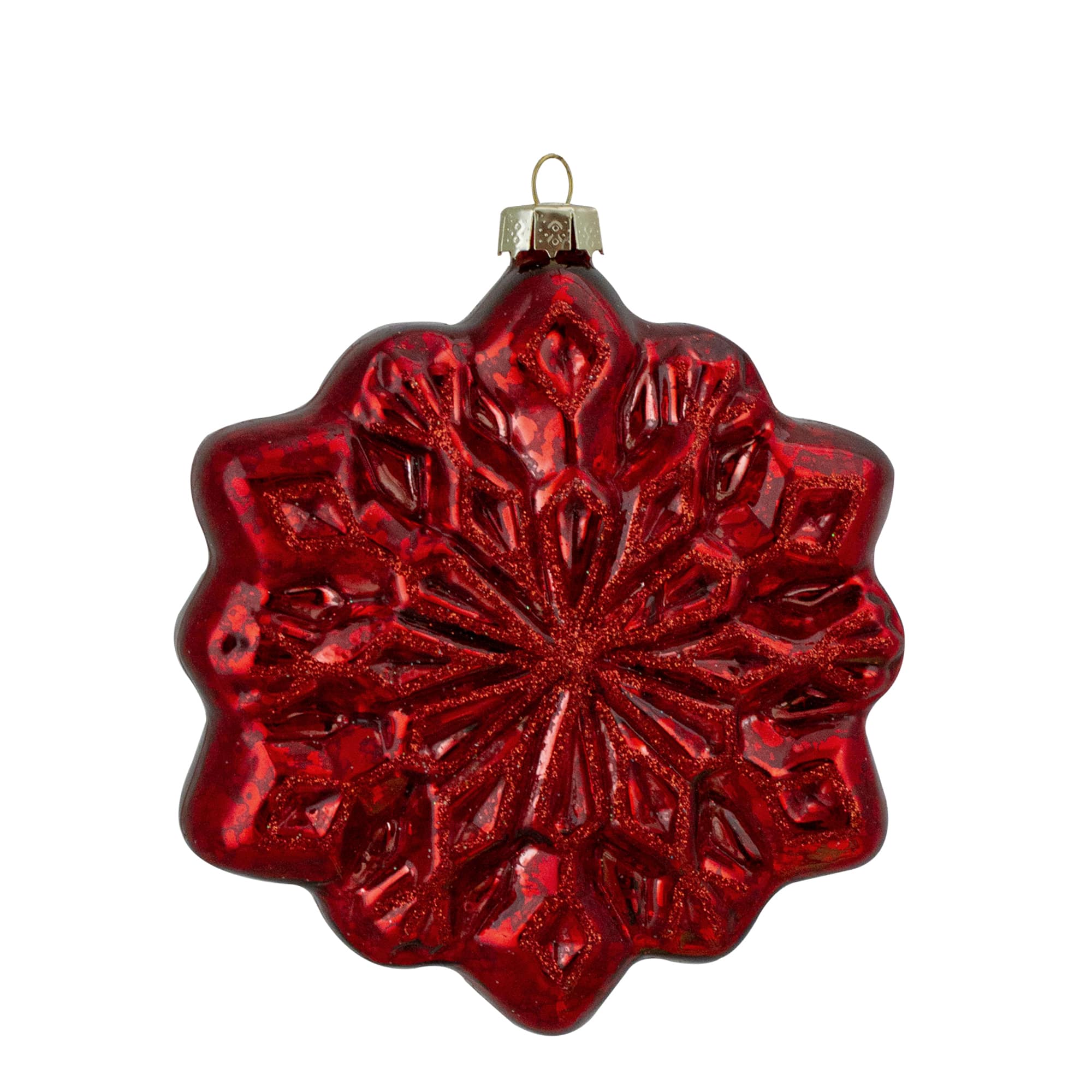 4ct. Red & Silver Glass Snowflake Hanging Christmas Decorations