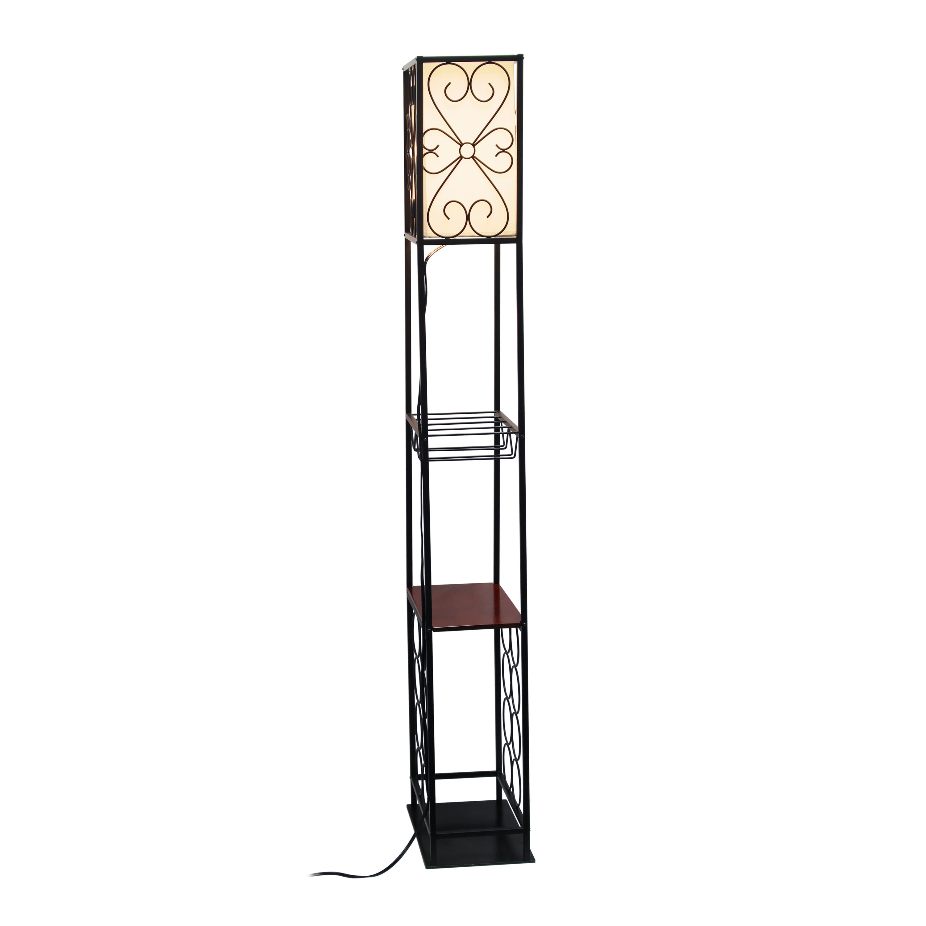 Elegant Designs&#x2122; 5ft. Black Organizer Storage Shelf and Wine Rack Floor Lamp