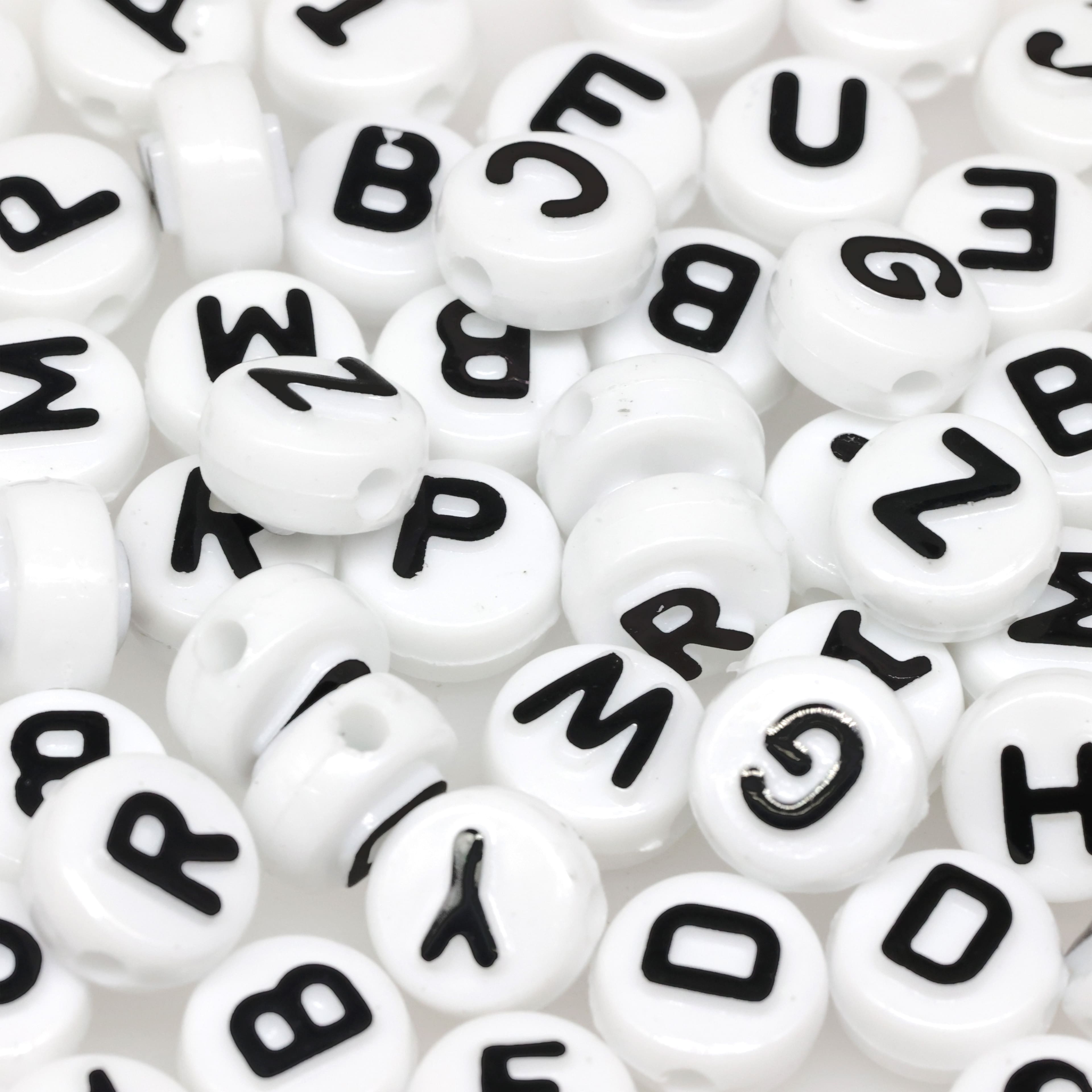 Plastic White 6mm Cube Alphabet Beads, (Horizontal) Single Letters, 10 -  Pony Bead Store