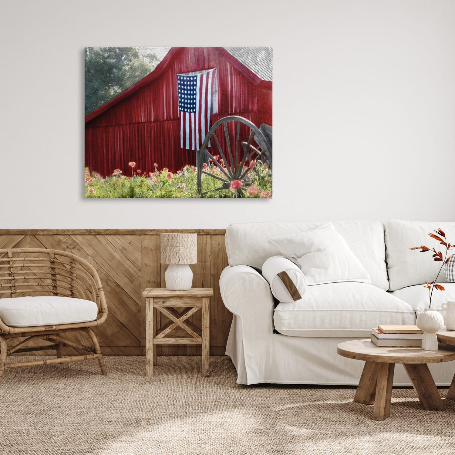Stupell Industries Red Barn with American Flag Canvas Wall Art