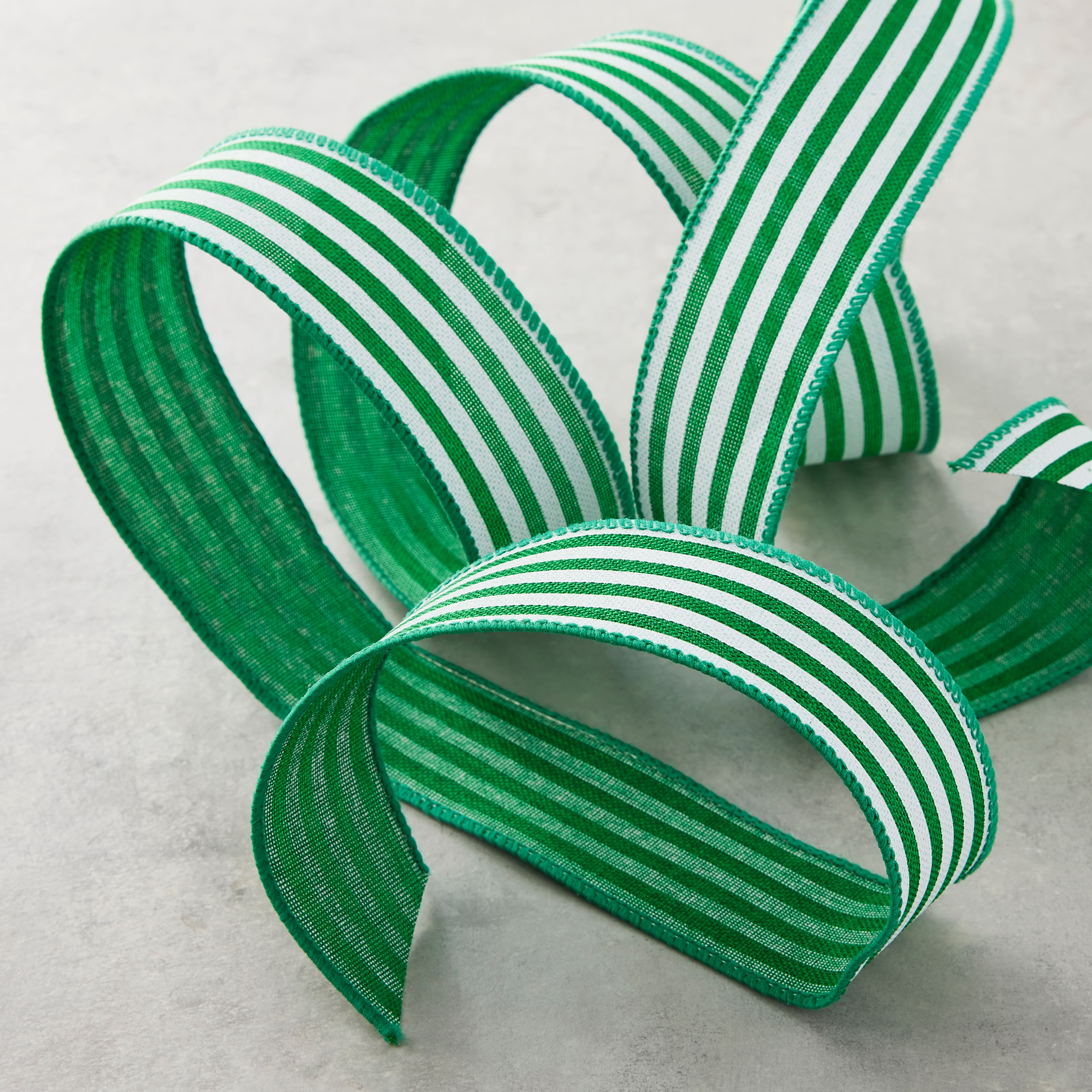 1.5" x 30ft. Stripe Faux Linen Wired Ribbon by Celebrate It™ Décor