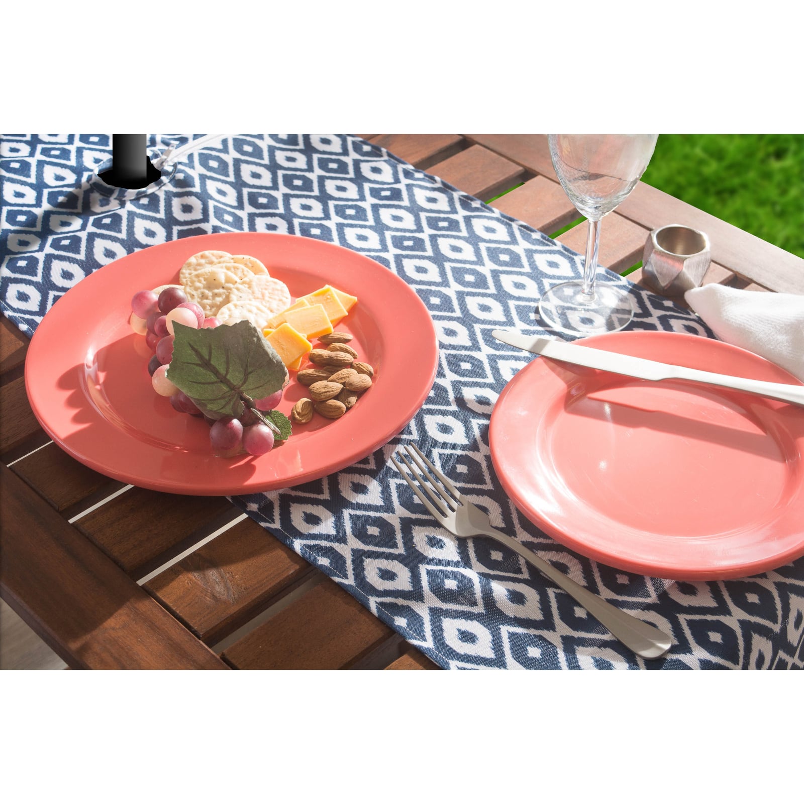 Blue Ikat Outdoor Table Runner With Zipper 14" x 72"