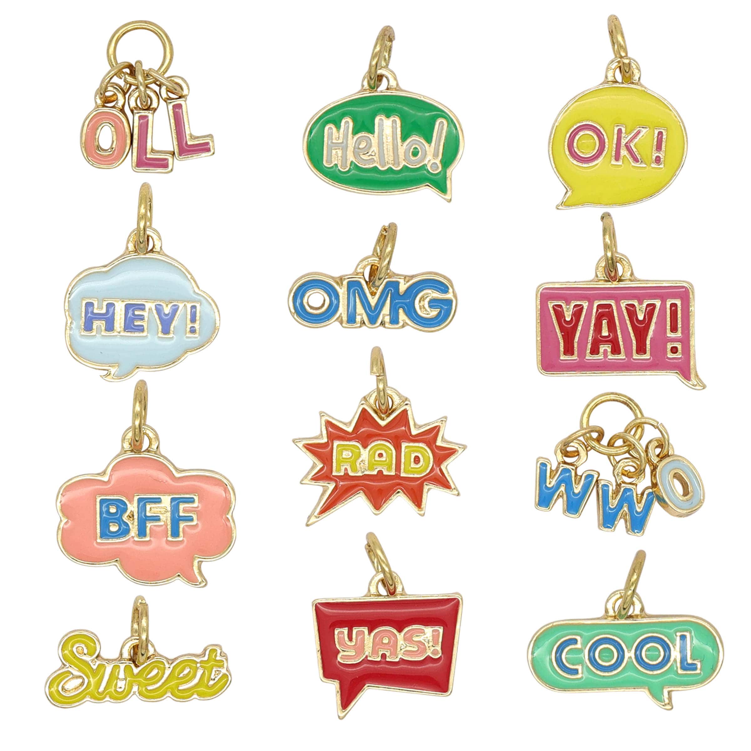 12 Pack: Enamel Words Charm Mix by Bead Landing™