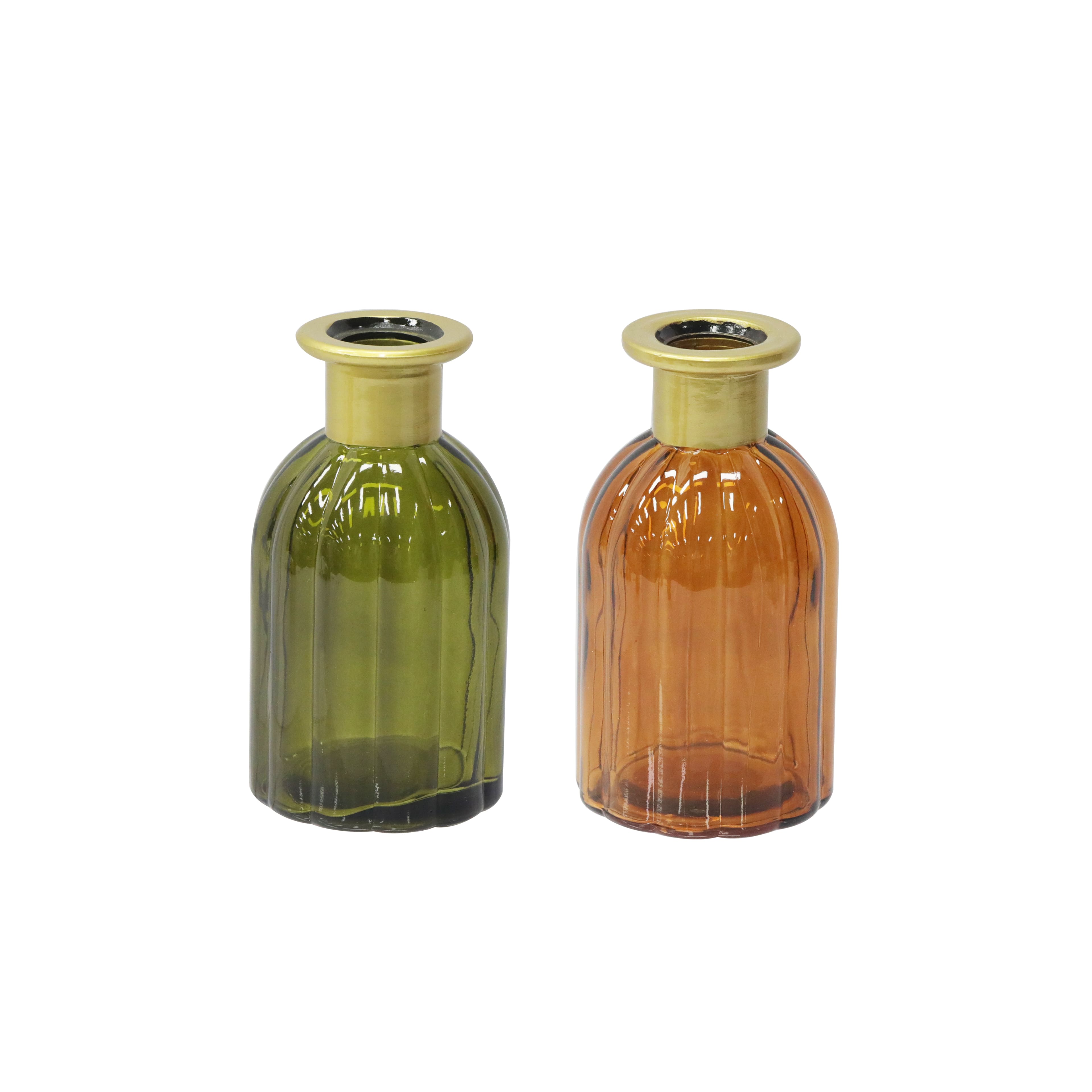 Assorted 5.5&#x22; Ribbed Glass Bottle Vase with Gold Rim by Ashland&#xAE;