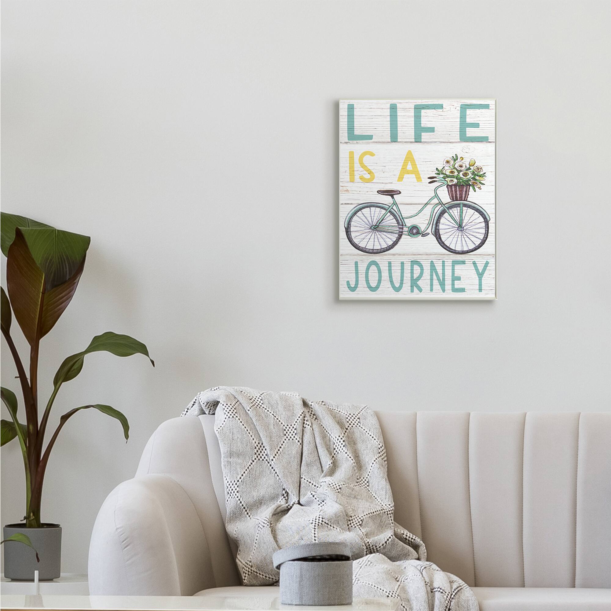 Stupell Industries Life's A Journey Blue Bicycle Flower Basket Wall Plaque
