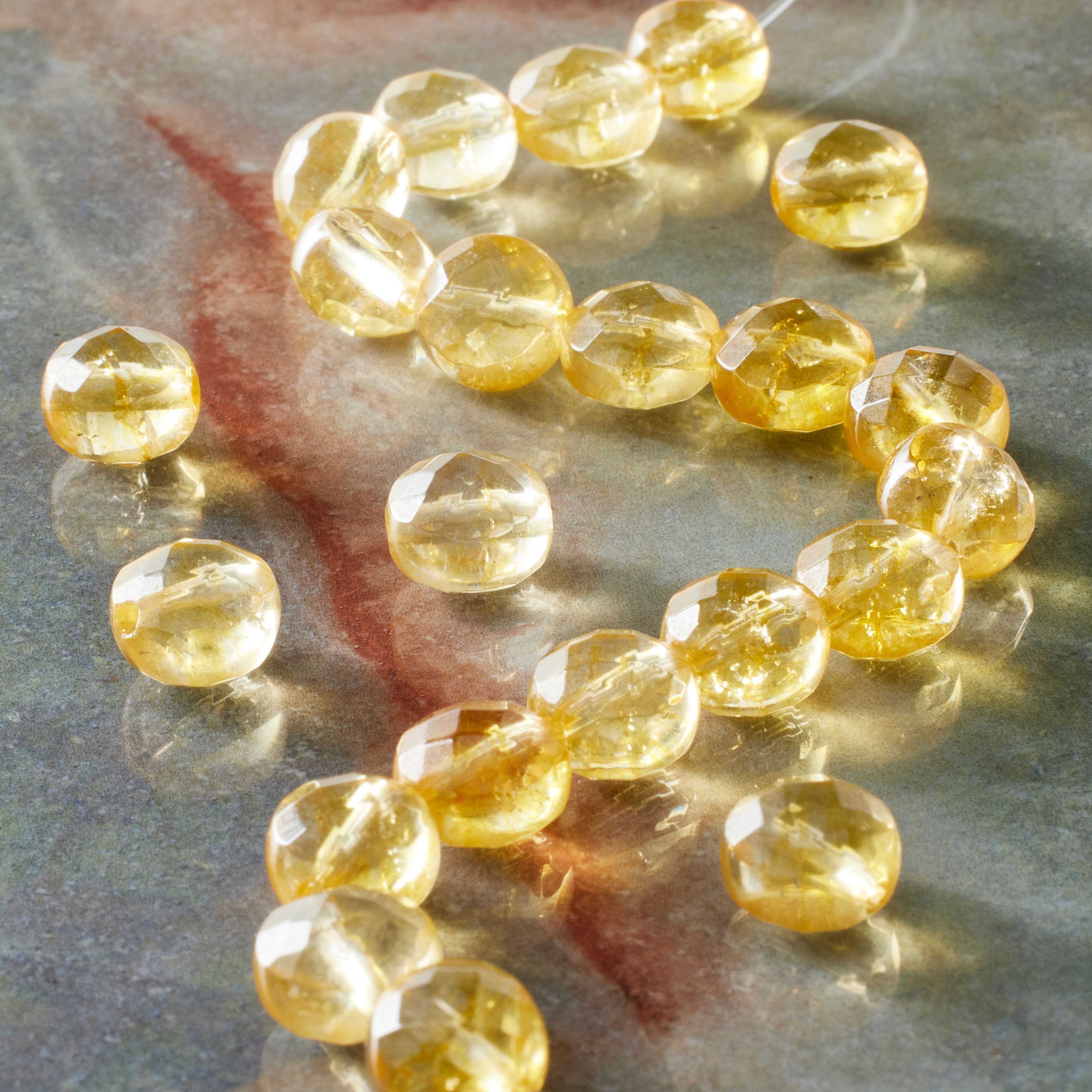 12 Pack: Yellow Faceted Citrine Coin Beads by Bead Landing™