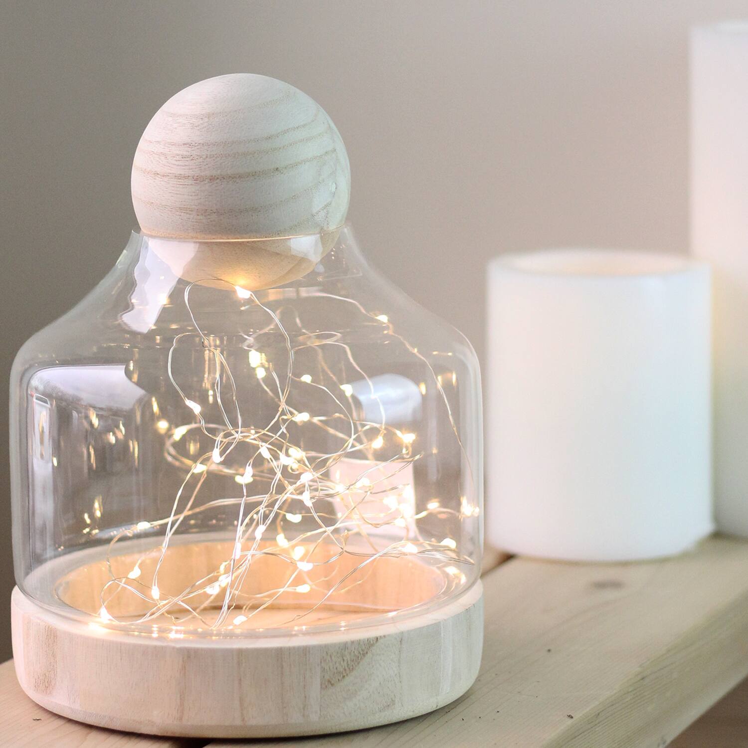 7" Transparent Glass Hurricane with Decorative Wooden Lid