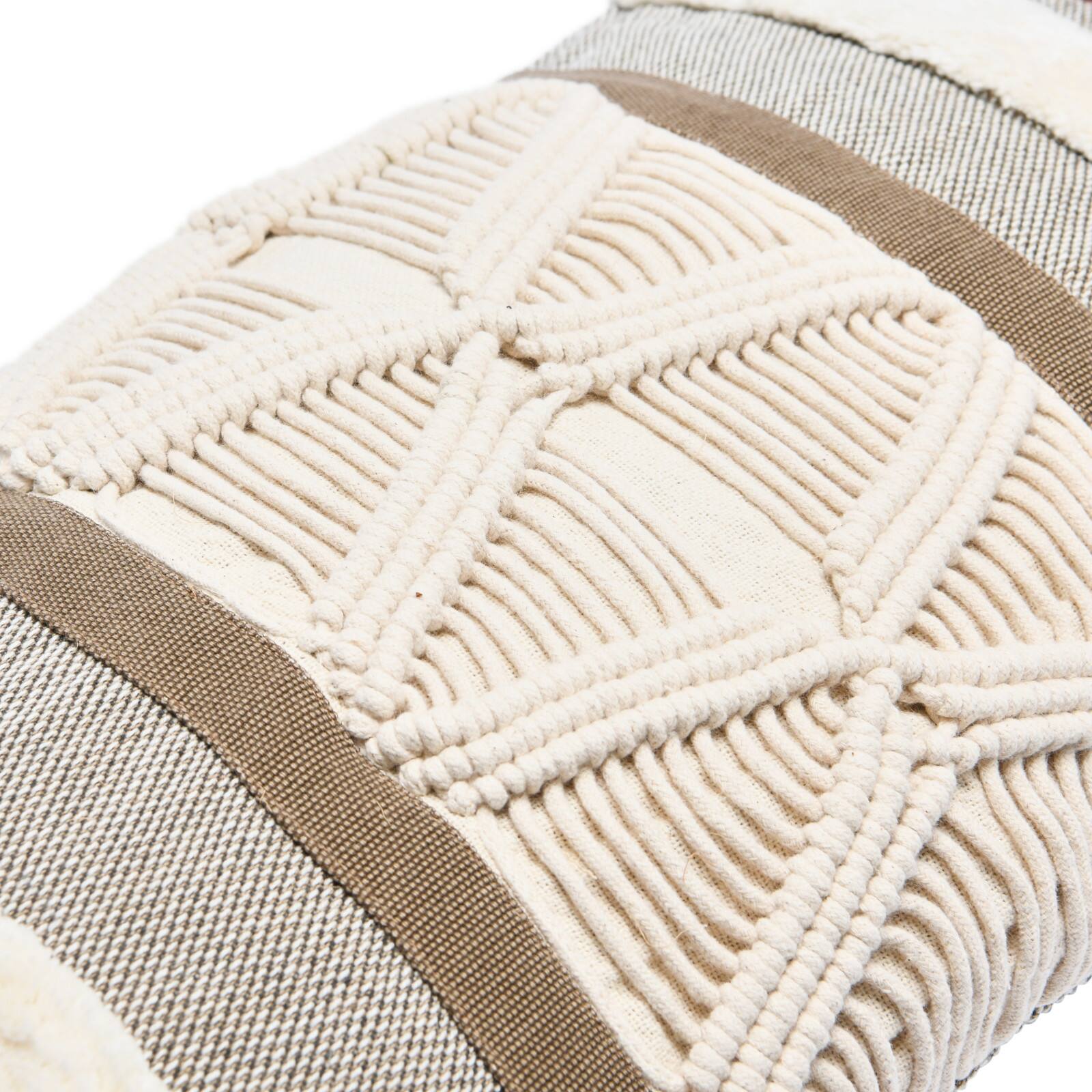 Applique, Macramé & Fringe Cotton Tufted Lumbar Pillow