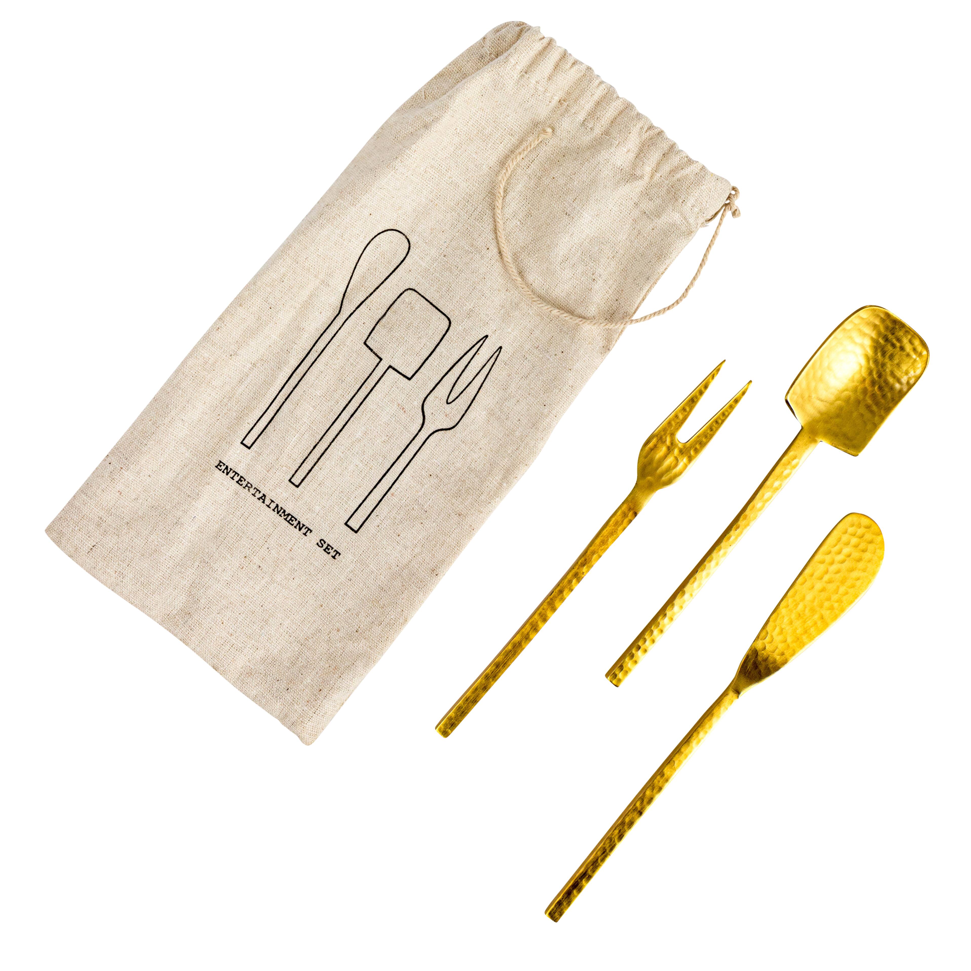 Gilded Hammered Stainless Steel Appetizer Utensil Set