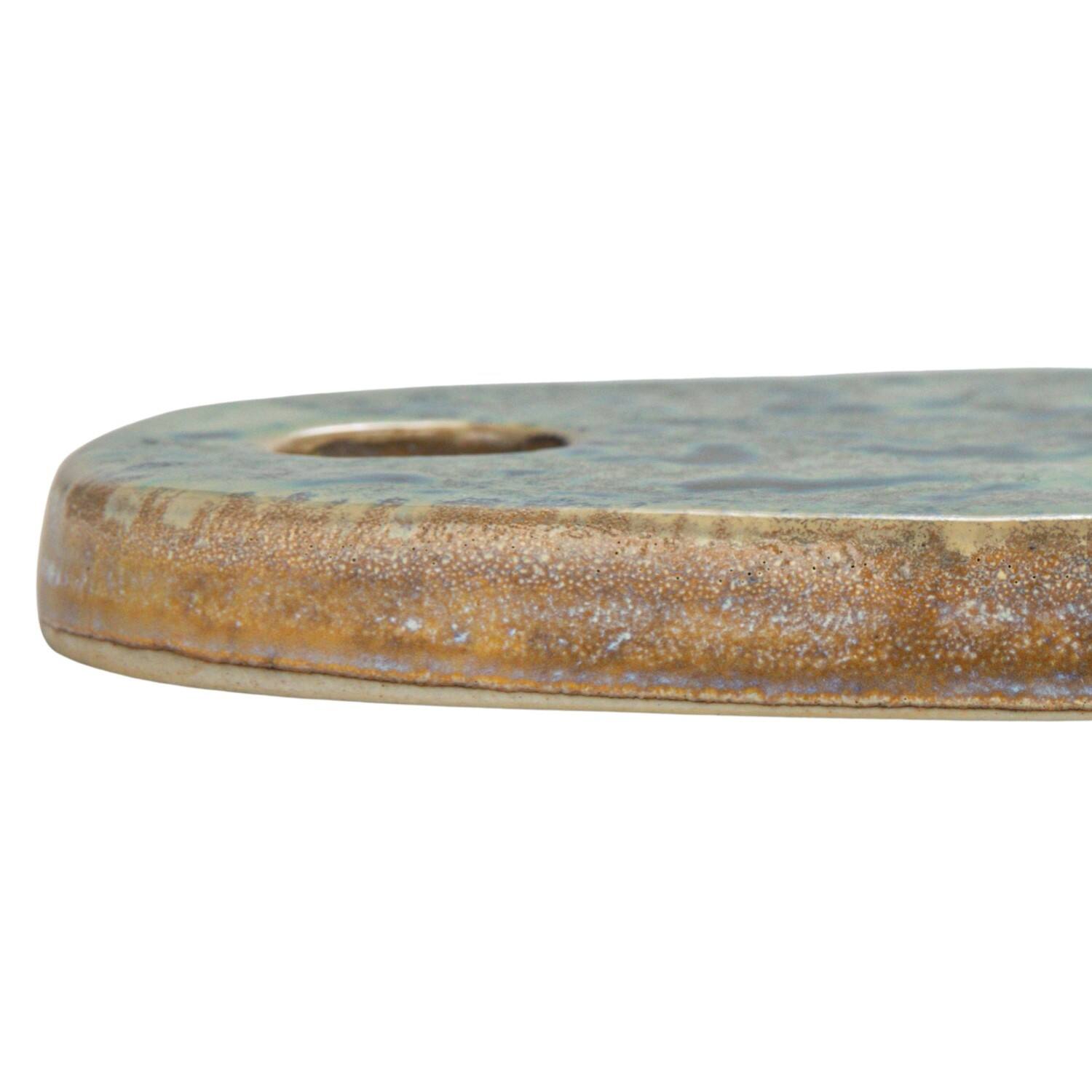 Hello Honey&#xAE; 13.75&#x22; Green Matte Stoneware Cheese Board with Leather Tie