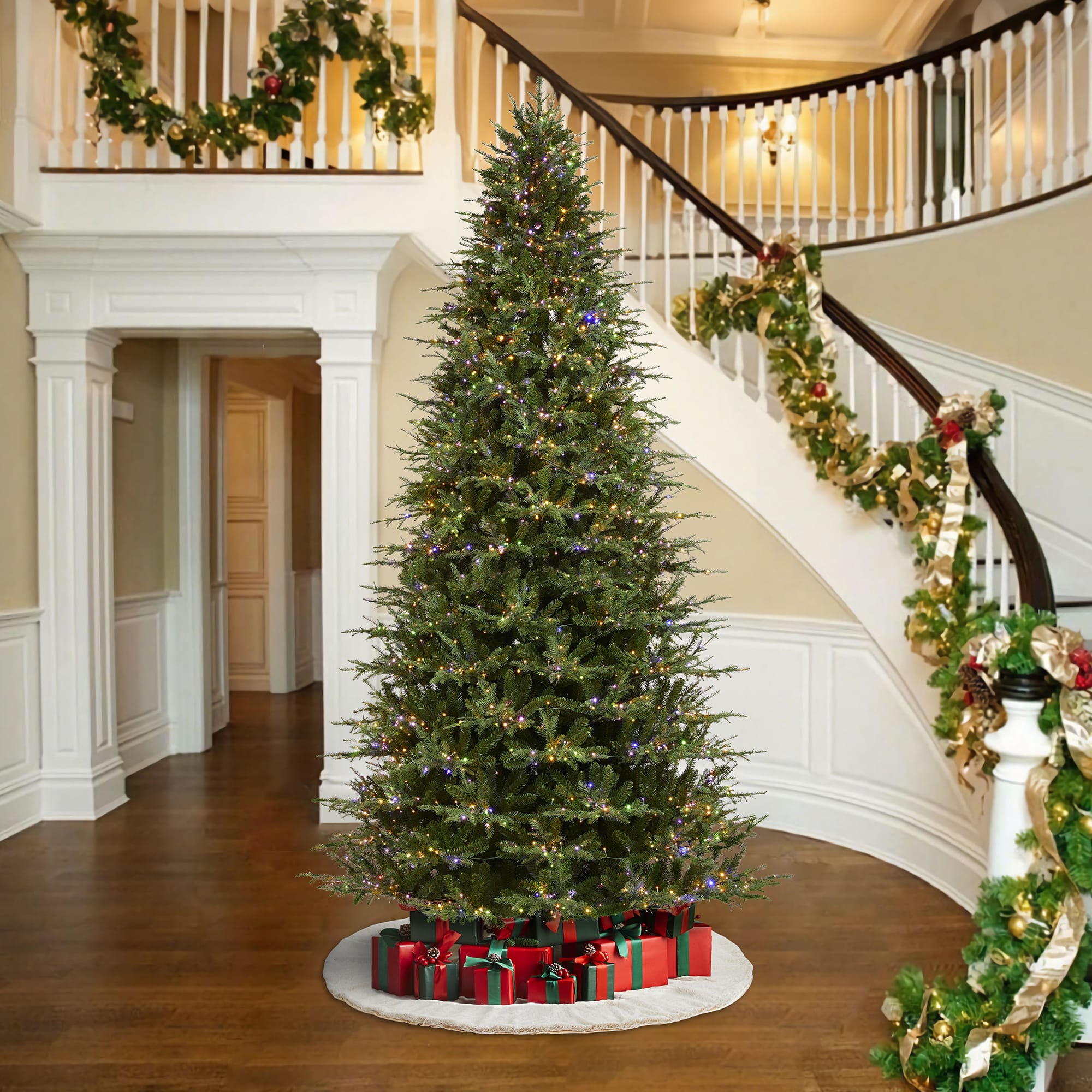 Glitzhome&#xAE; 11ft Pre-Lit Green Full Fir Artificial Christmas Tree, Multicolor LED Lights