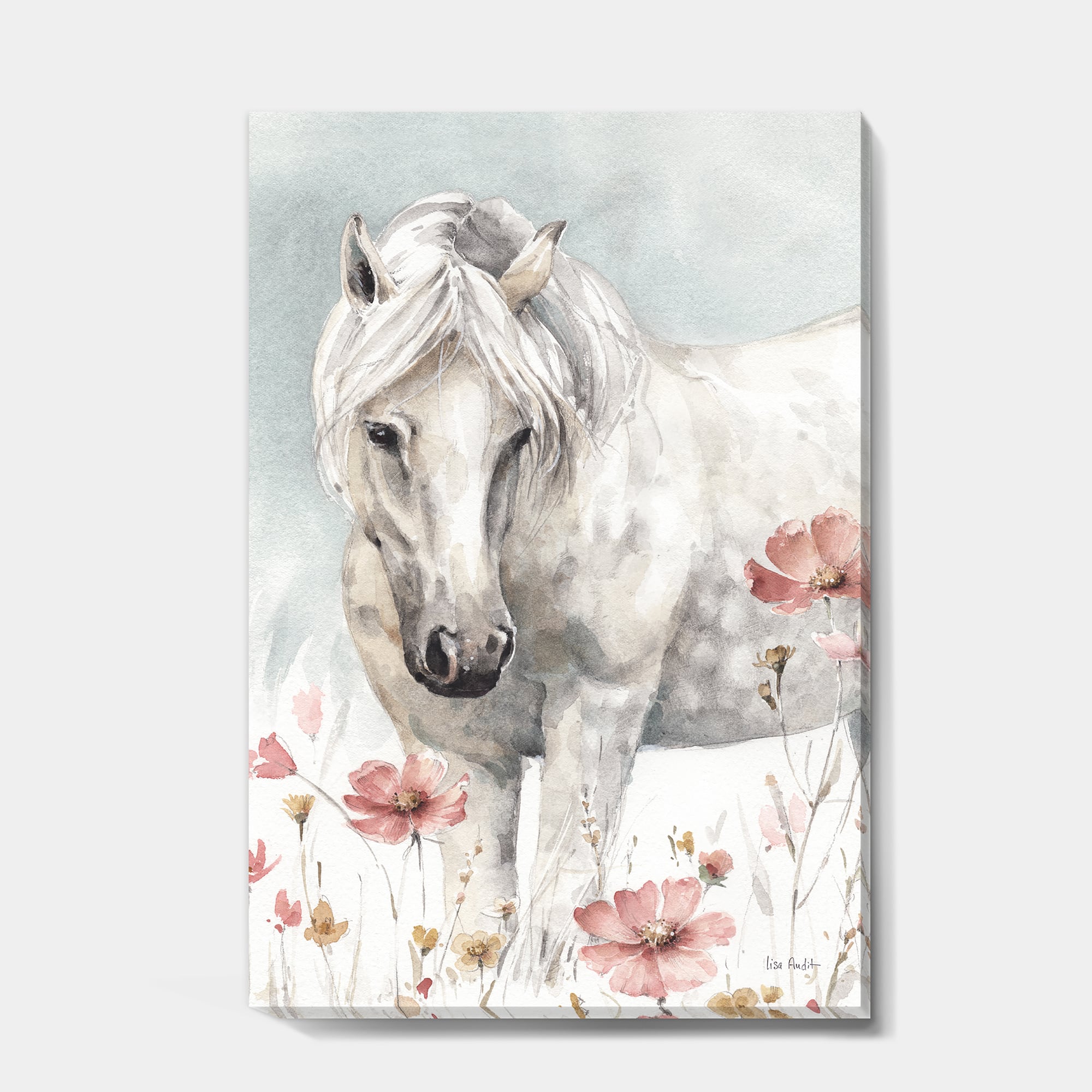 Designart - watercolors Pink Wild Horses I - Farmhouse Canvas Art