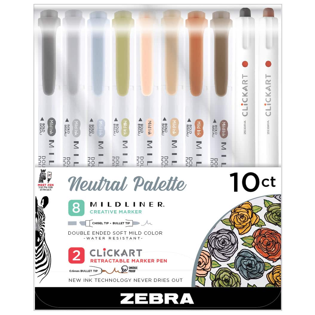 Zebra Mildliner Neutral 10 Color Double-Ended Highlighter Set