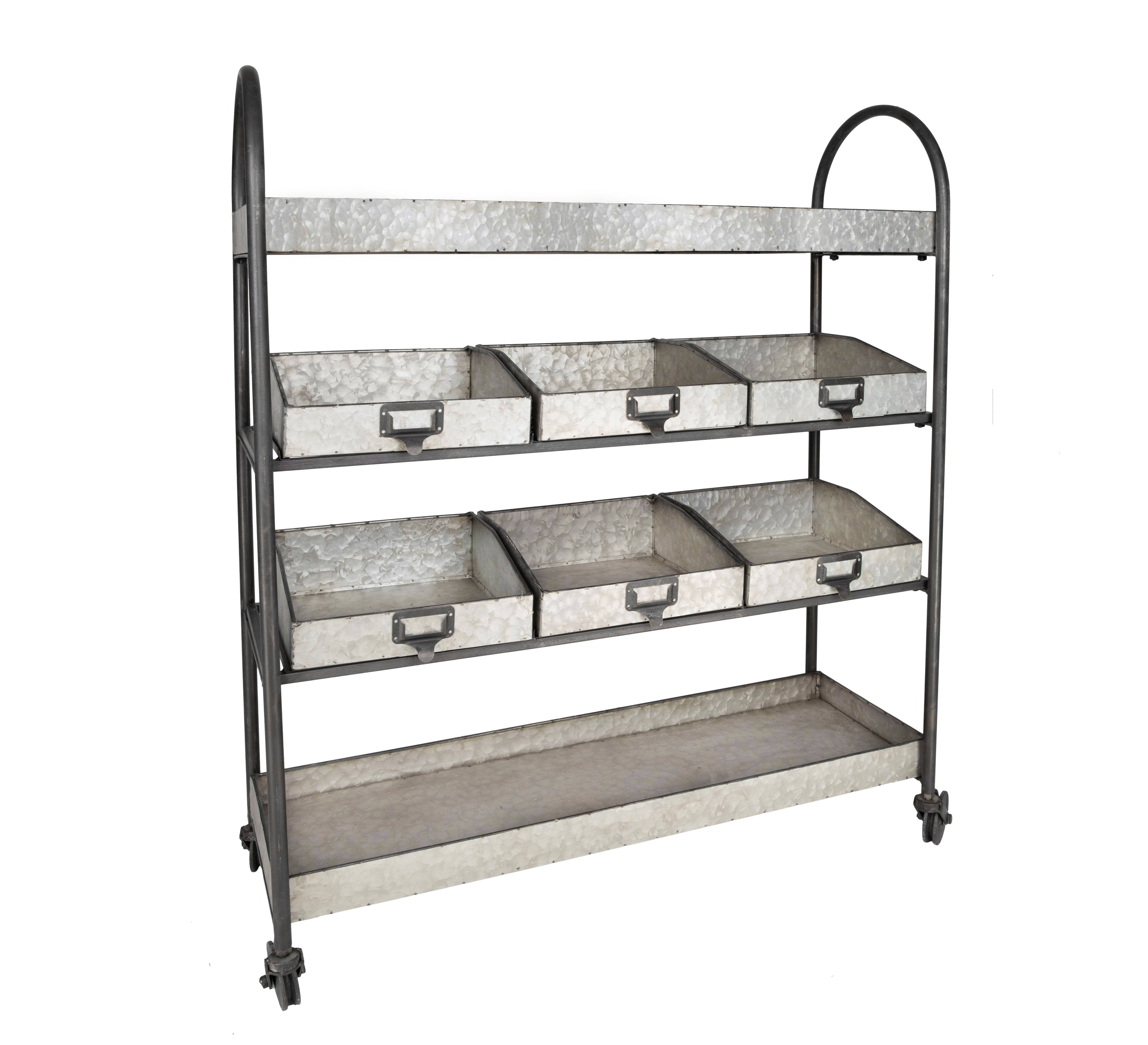 Hello Honey&#xAE; 46&#x22; Rustic Farmhouse Galvanized Metal 4-Tier Cart with 6 Storage Bins