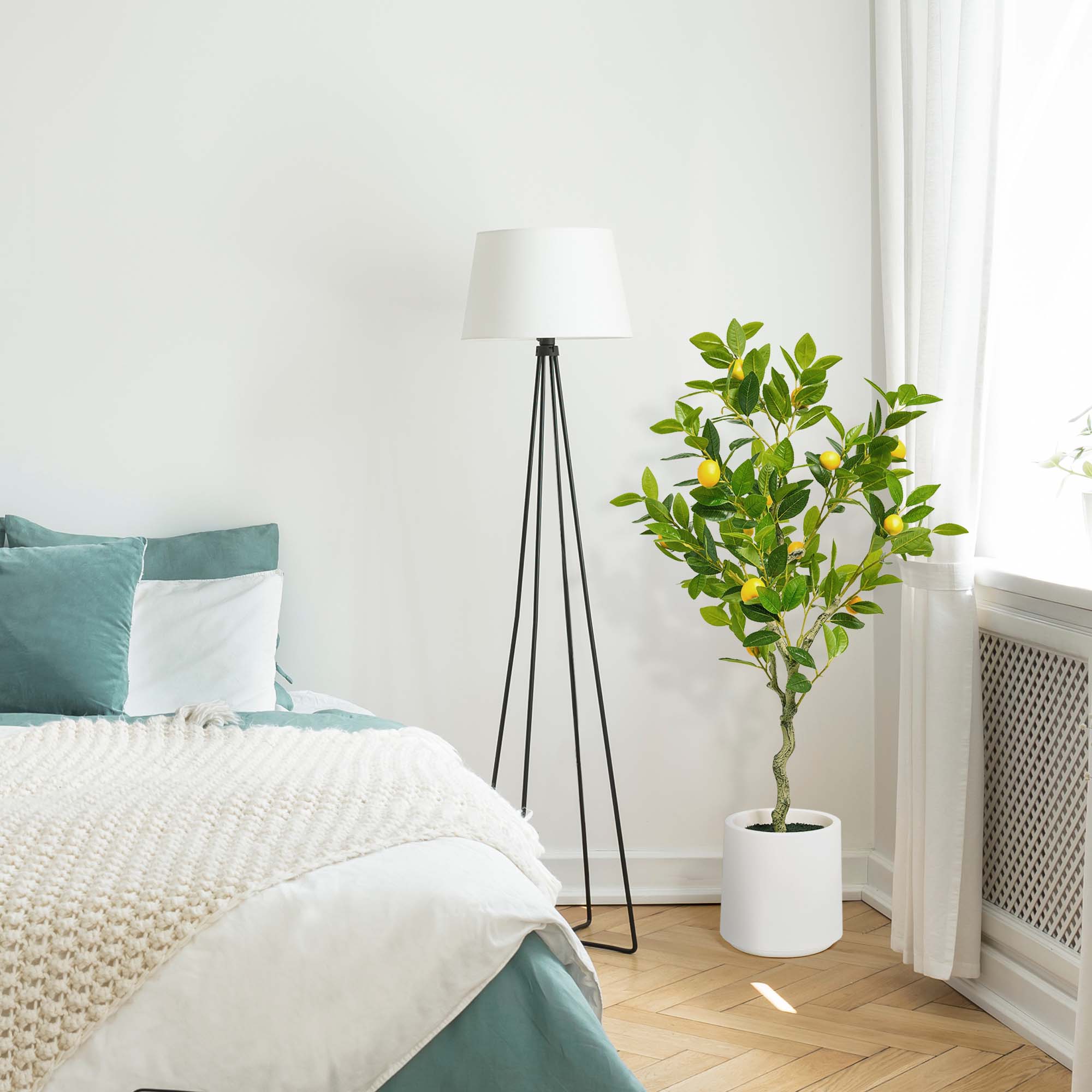 American Art Decor 5ft. Realistic Artificial Lemon Tree in White Pot