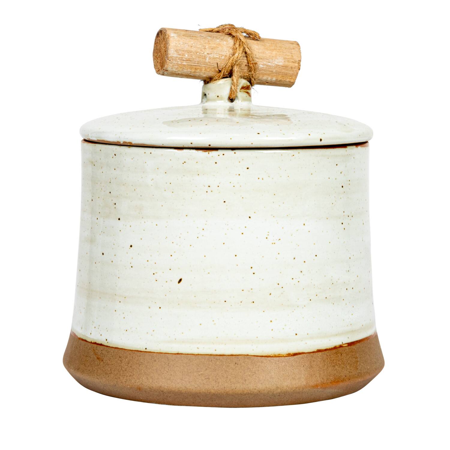 Hello Honey® 5" Beige Reactive Glaze Round Stoneware Canister with Lid