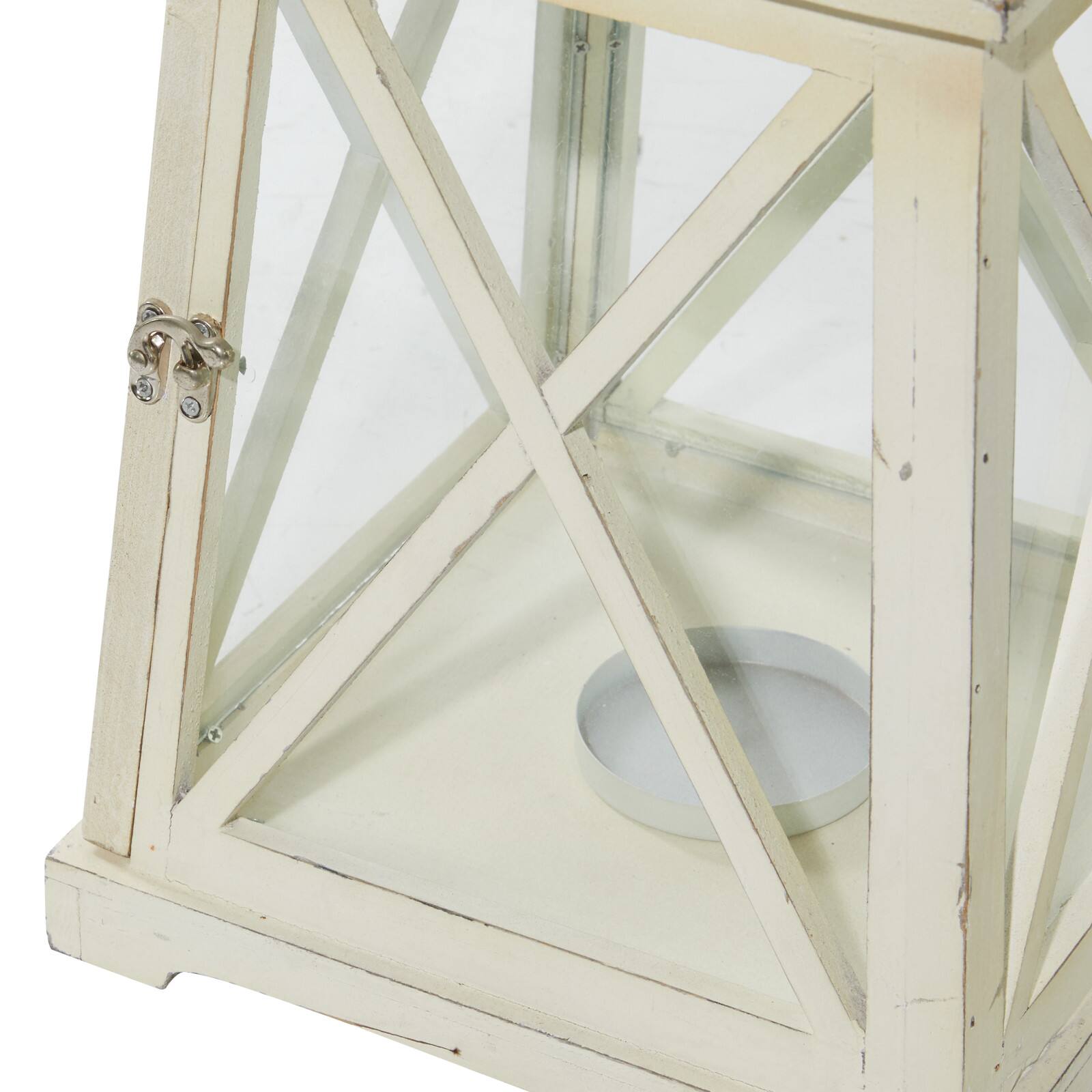 Set of 2&#x22; White Wood Coastal Lantern, 19&#x22;, 12&#x22;