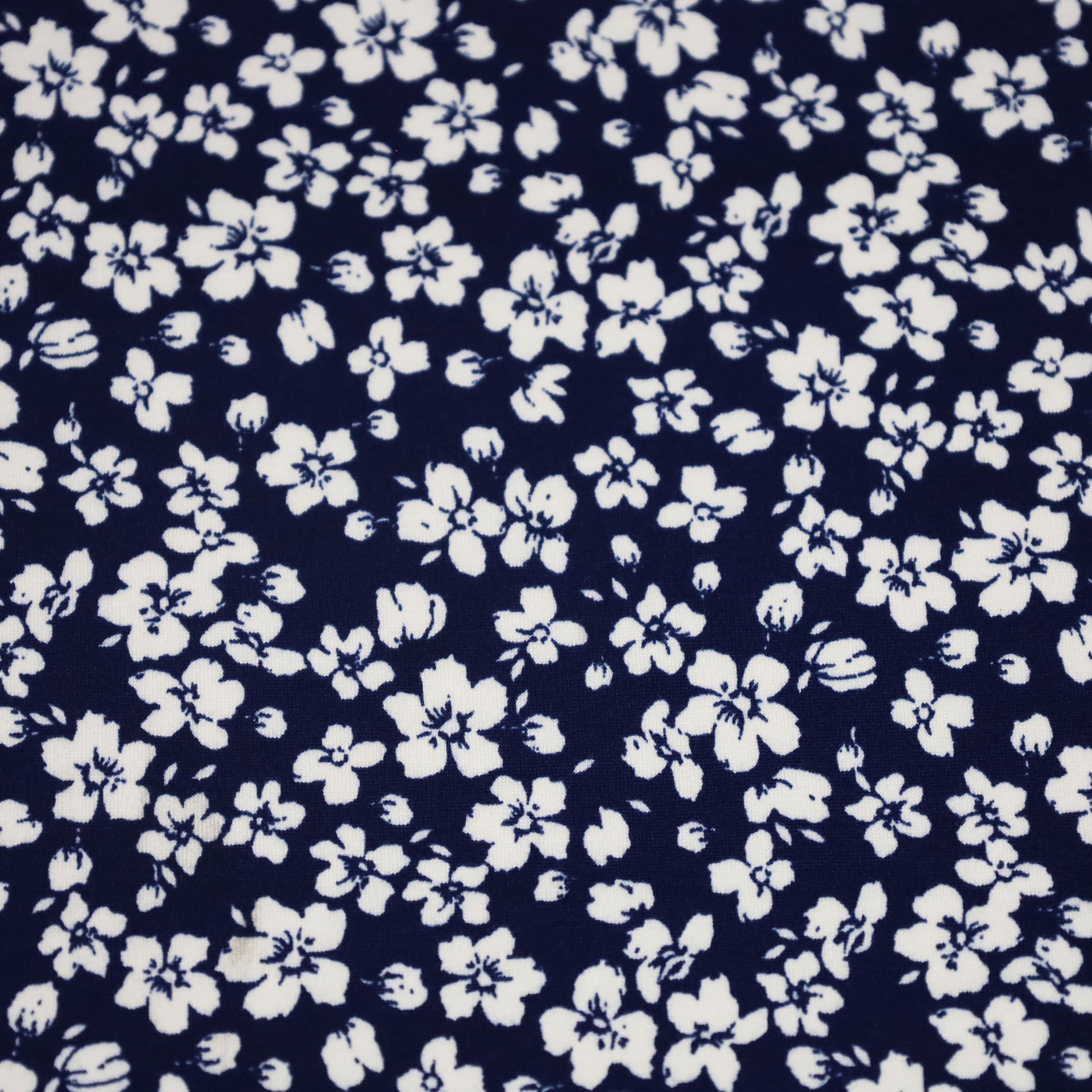 Fabric Merchants White Flowers on Navy Double Brushed Stretch Fabric