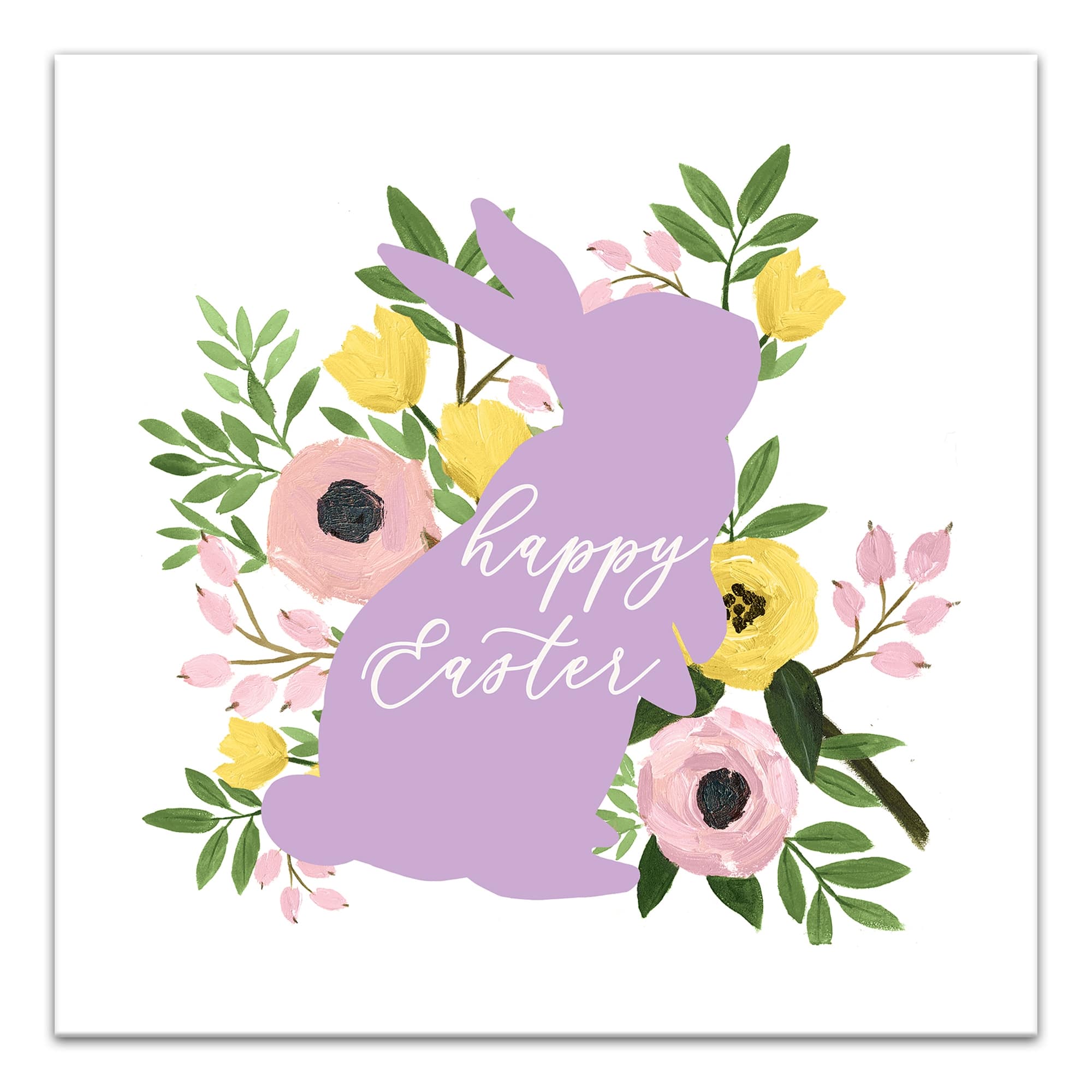 Happy Easter Floral Bunny 16&#x22; x 16&#x22; Canvas Wall Art