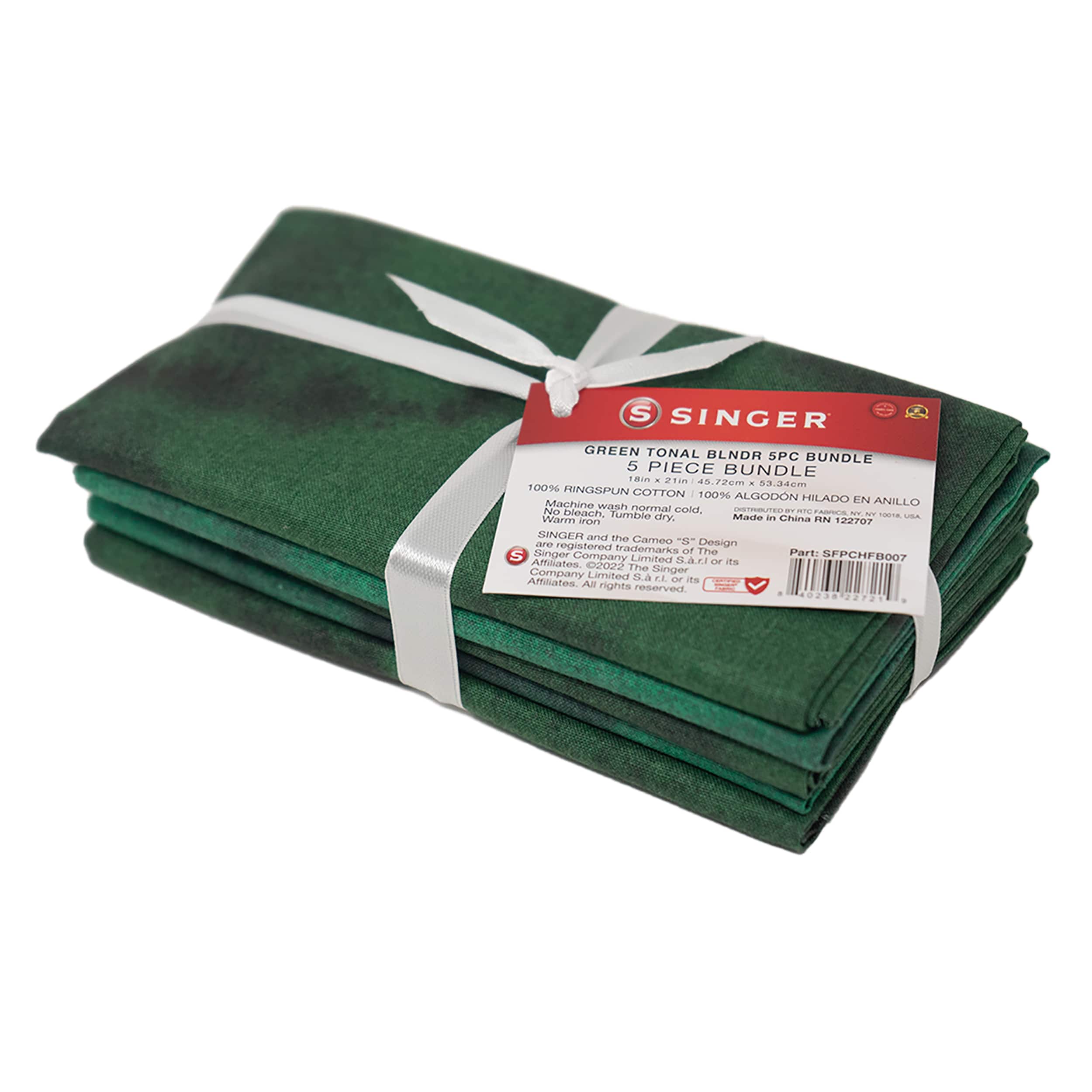 SINGER Christmas Green Tonal Blender Cotton Fabric Fat Quarter Bundle