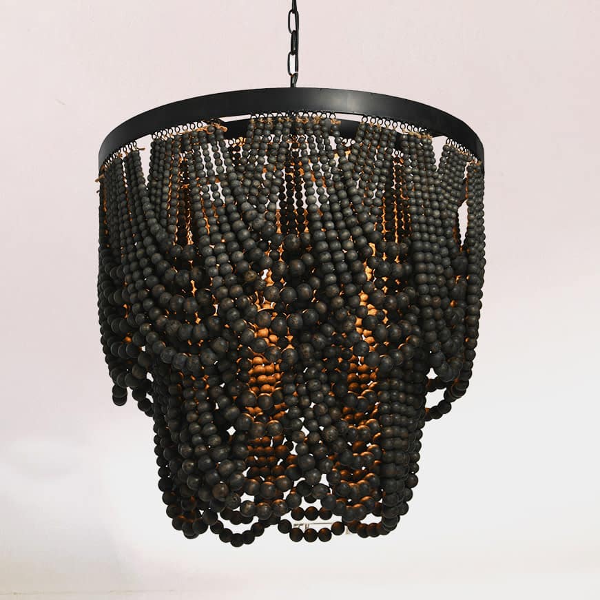 27.5&#x22; 2-Tier Draped Wood Bead Chandelier