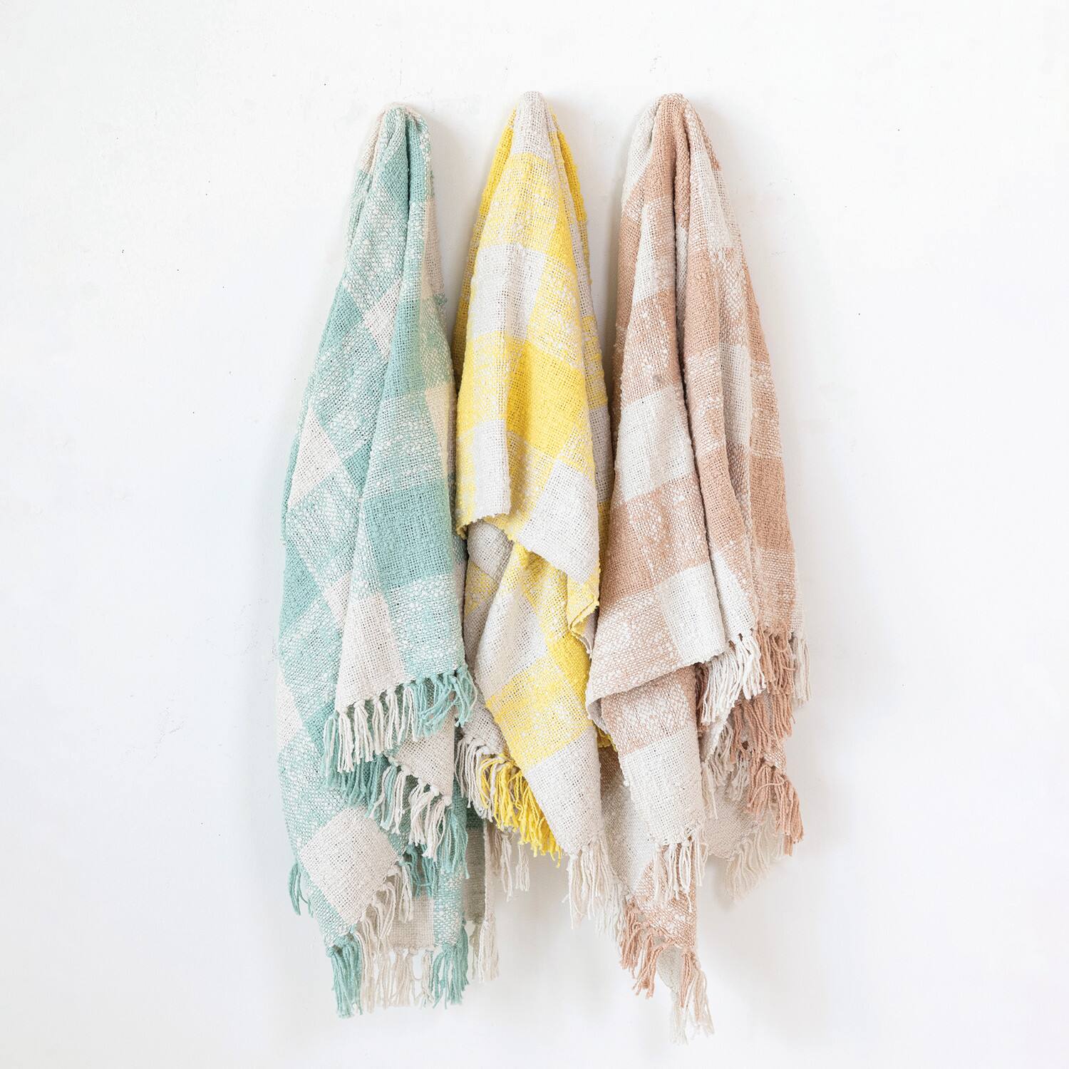 Hello Honey® Mint & Cream Plaid Hand-Woven Cotton Throw with Fringe