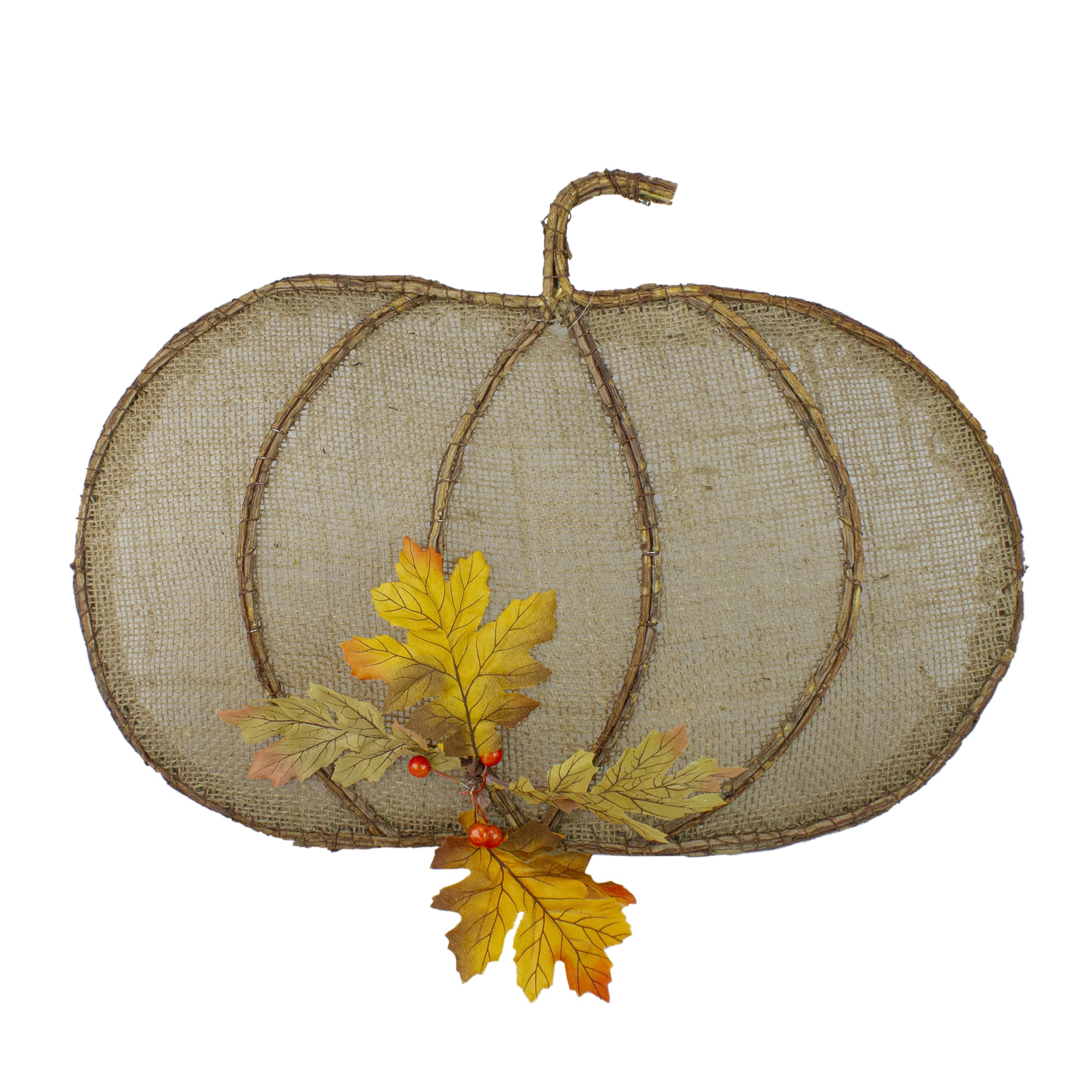 19" Beige Burlap & Vine Pumpkin Wall Décor
