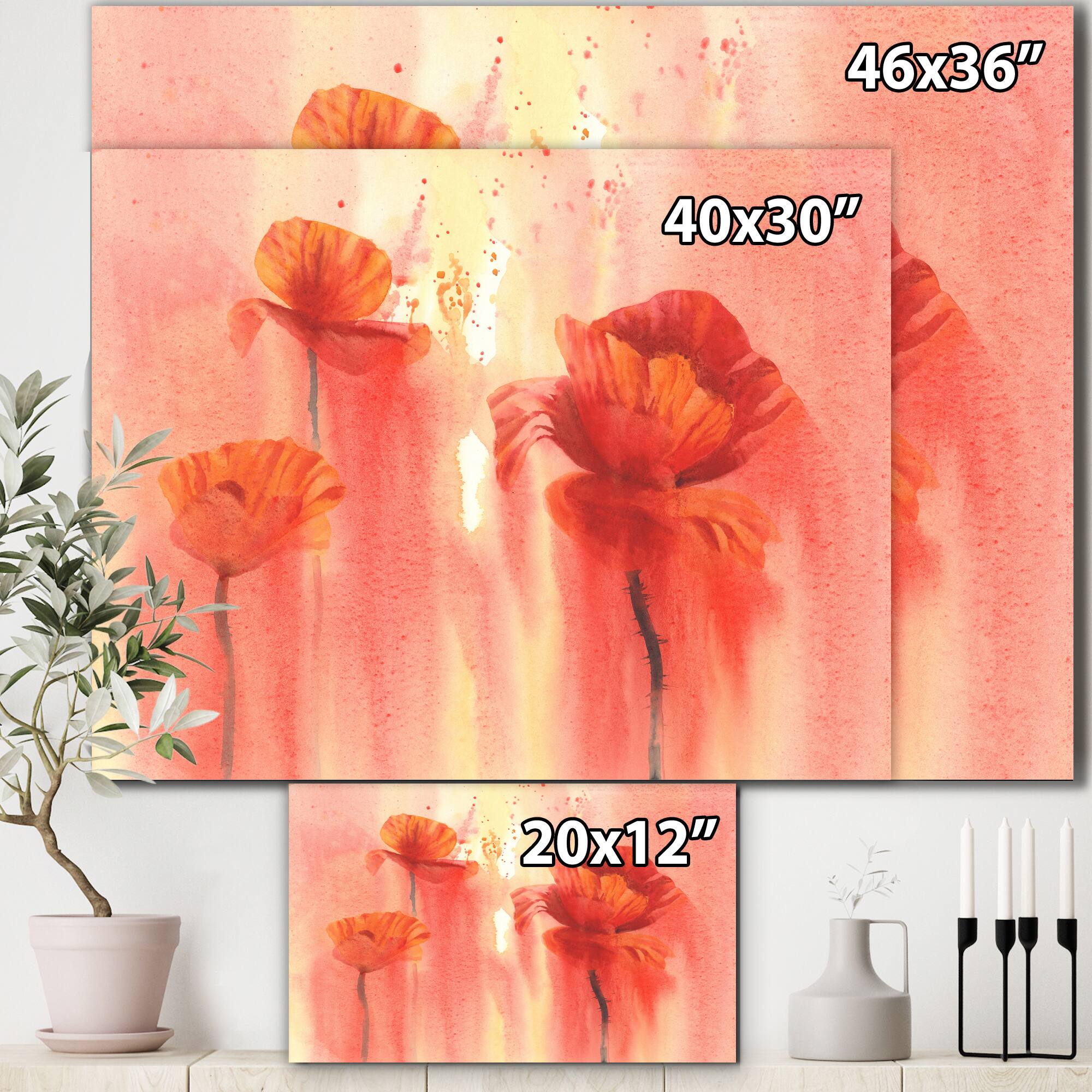 Designart - Poppy Flower Fields Forever II - Farmhouse Canvas Wall Art Print