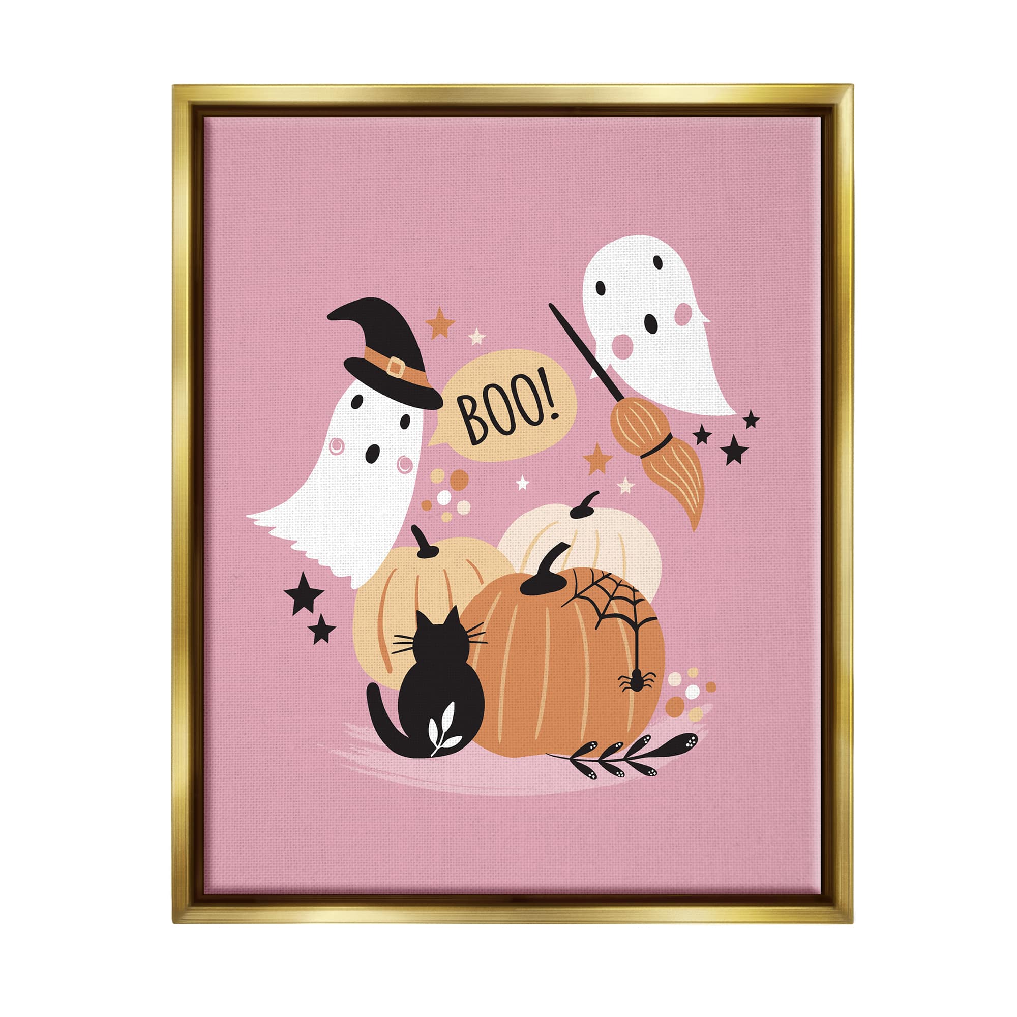 Stupell Industries Pink Boo Halloween Ghosts Framed Floater Canvas Wall Art