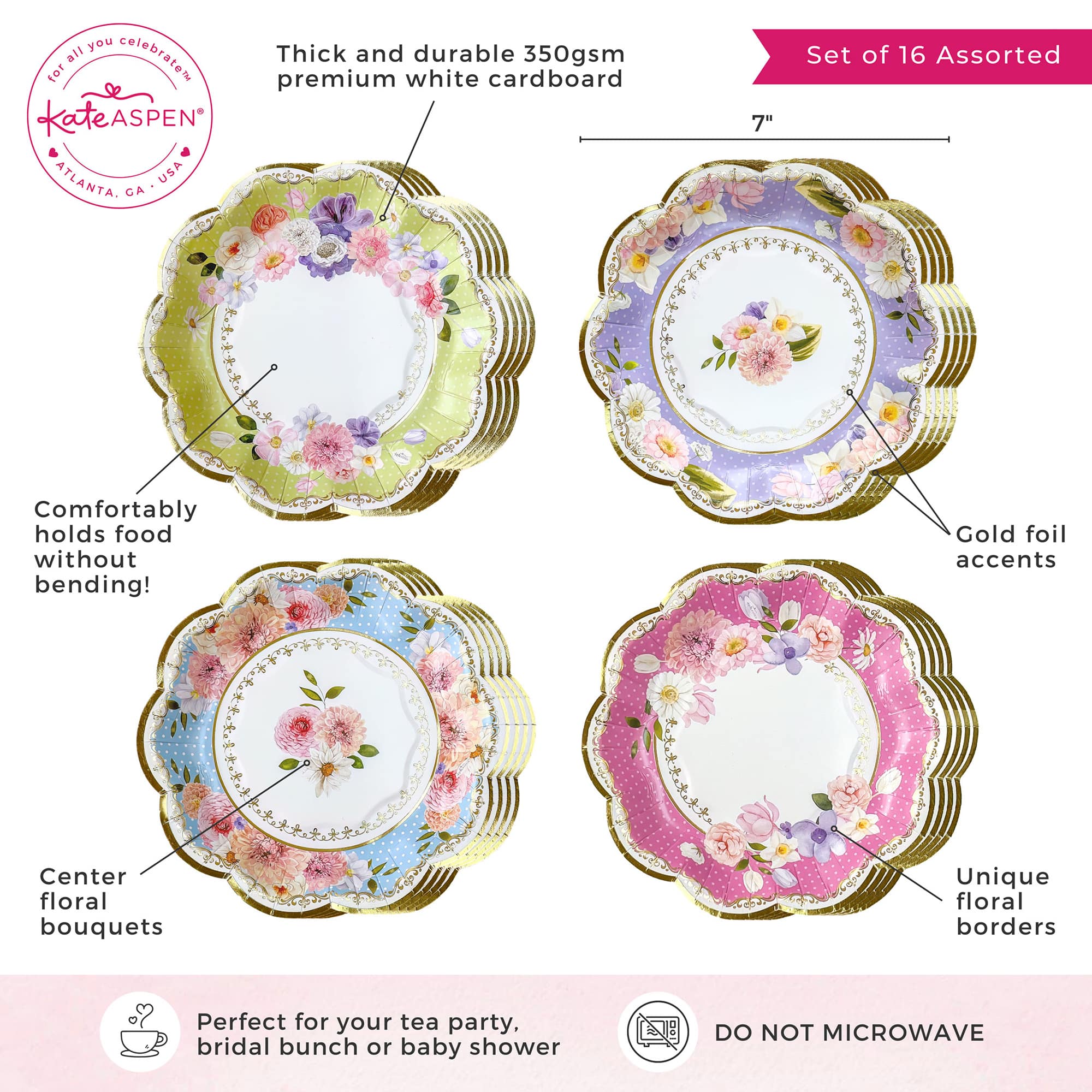 Kate Aspen&#xAE; 7&#x22; Vintage Floral Tea Party Paper Plates, 16ct.