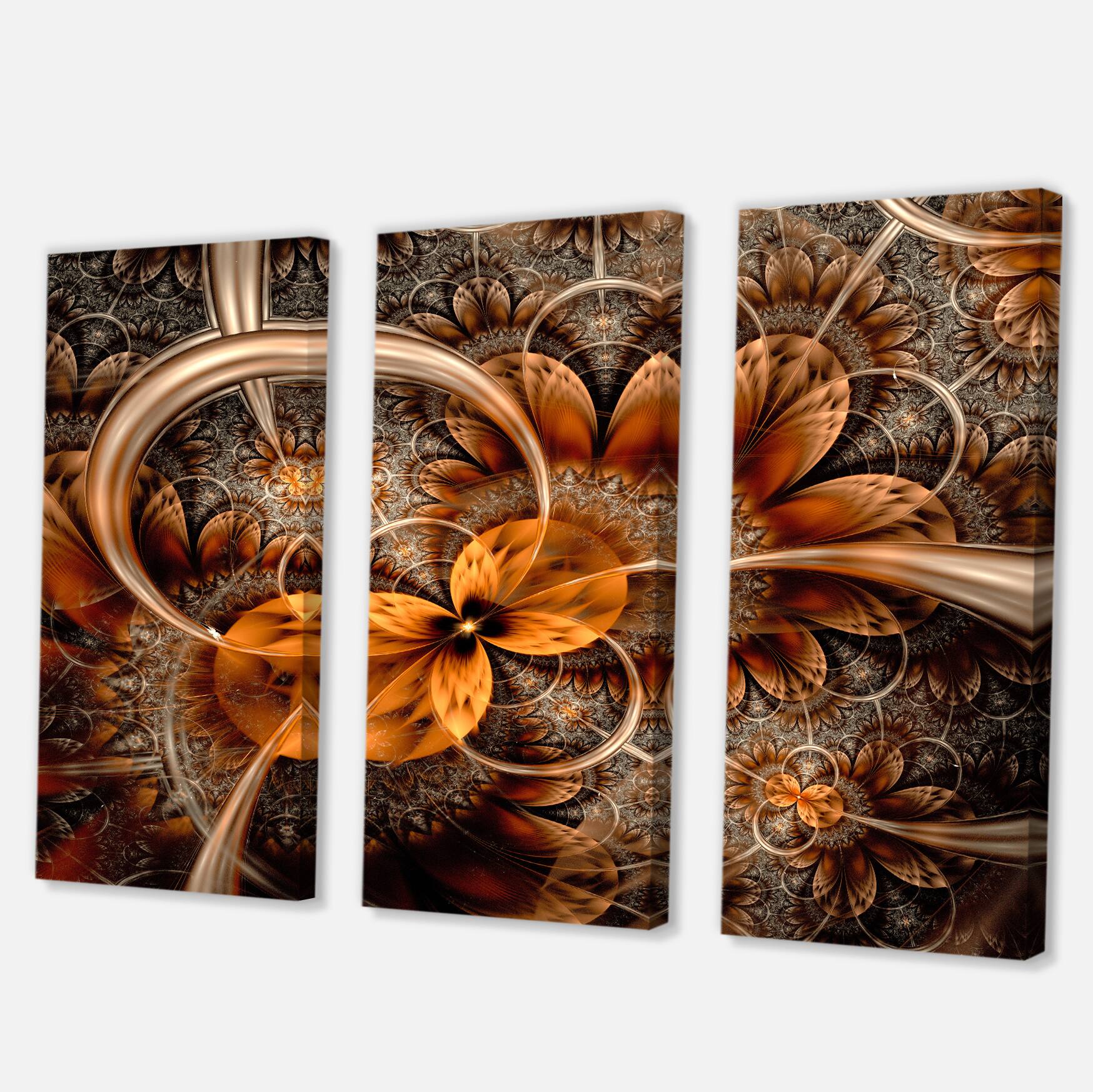 Designart - Dark Orange Fractal Flower - Abstract Canvas Art Print