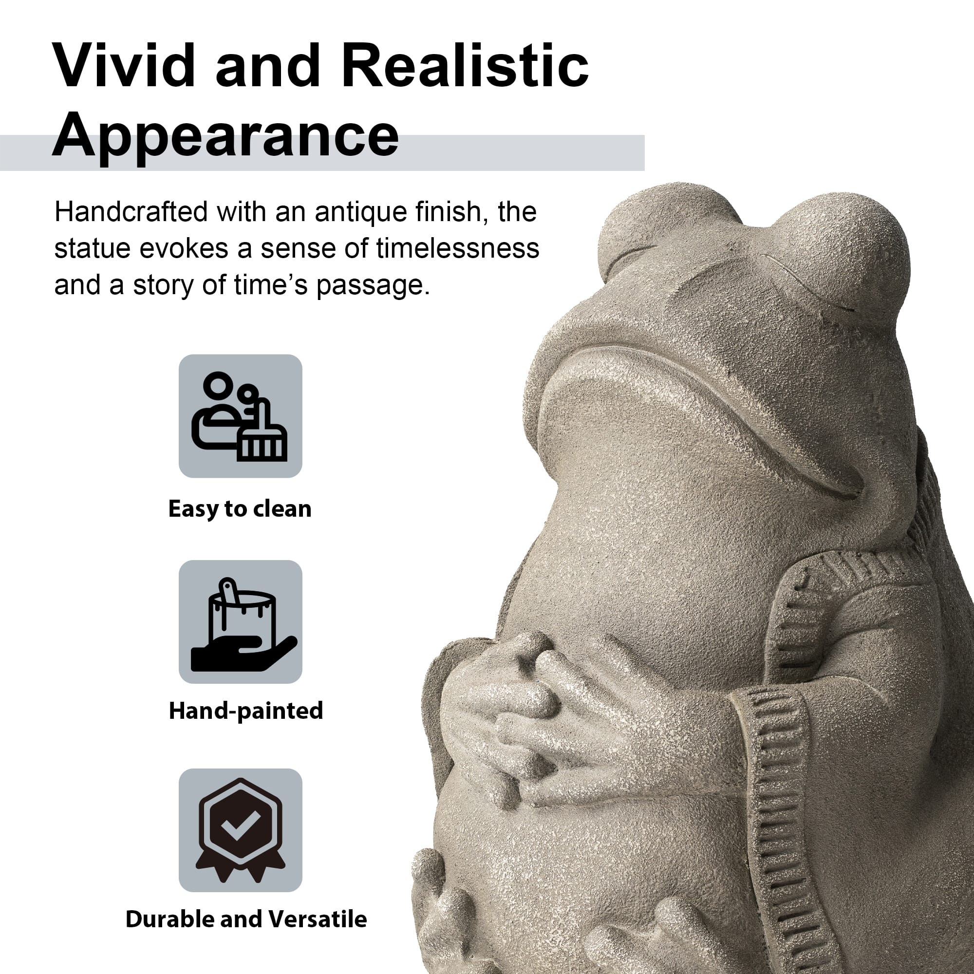 Glitzhome® 16.75" Faux Concrete Zen-Style Frog Garden Statue