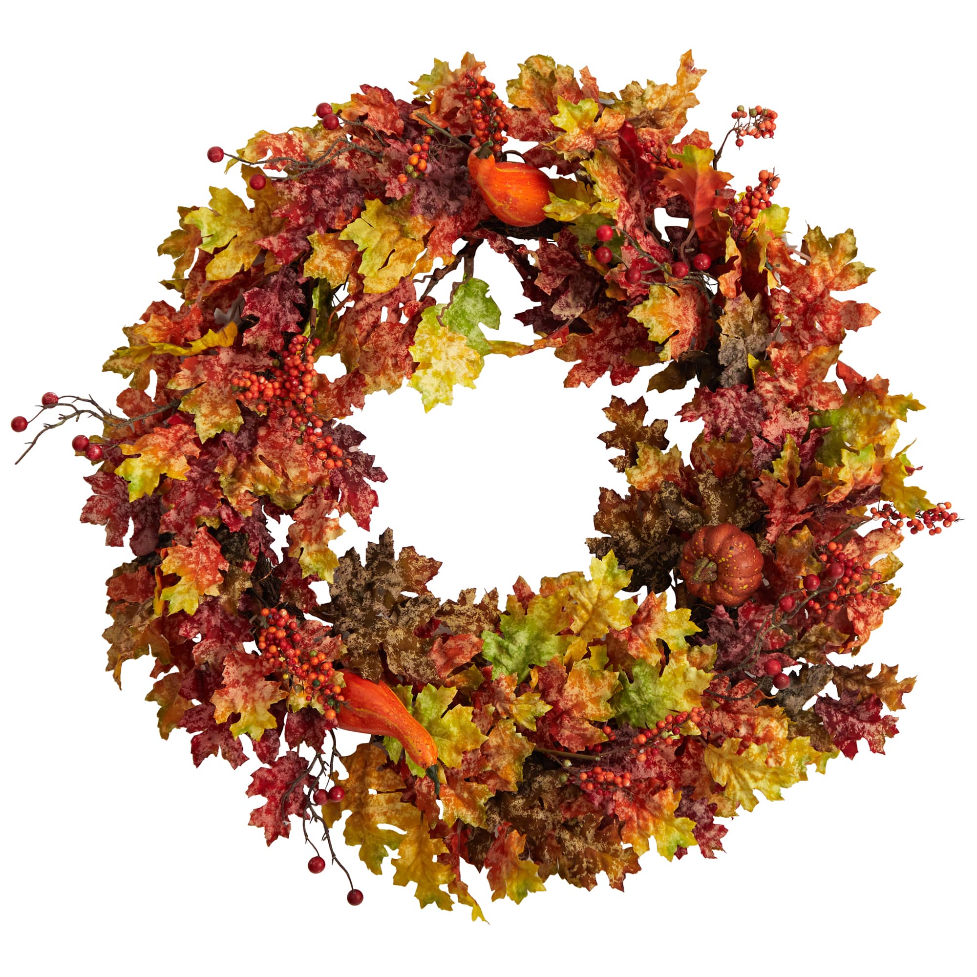 32" Oak Leaf, Berries & Pumpkin Artificial Autumn Wreath
