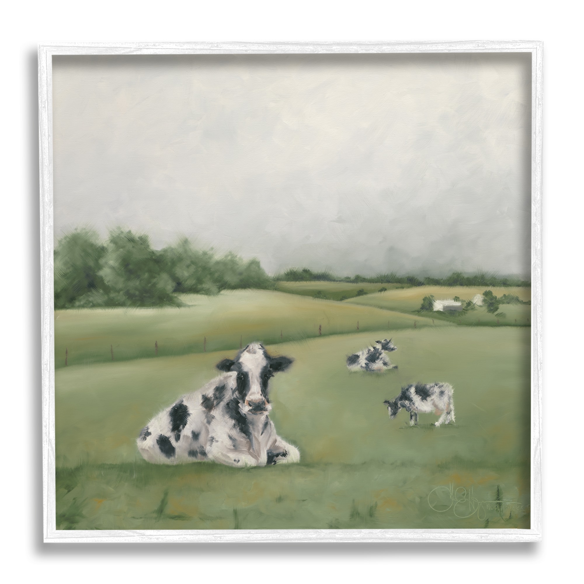 Stupell Industries Dairy Cows Grazing in Rolling Green Field Farms in White Frame Wall Art